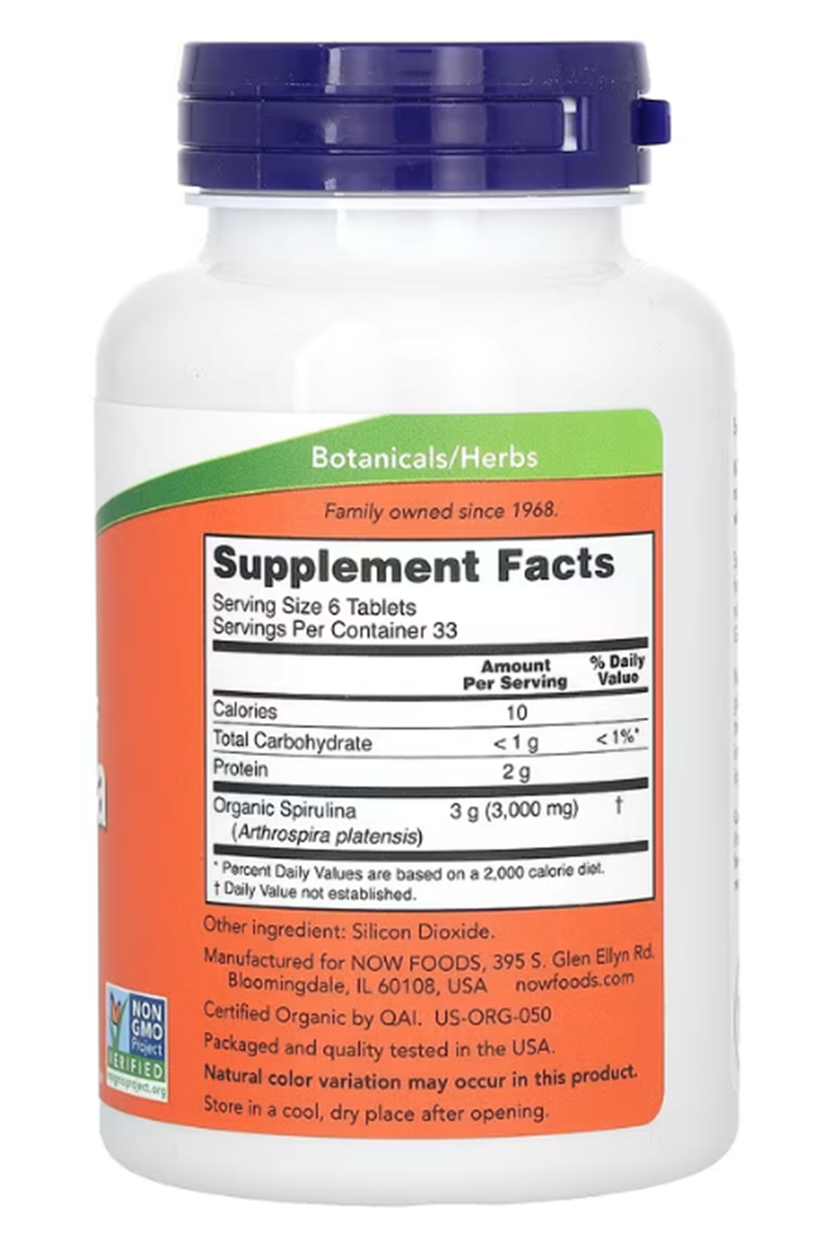 NOW Foods, Certified Organic Spirulina, 500 mg, 200 Tablet.Abd Menşei.38.