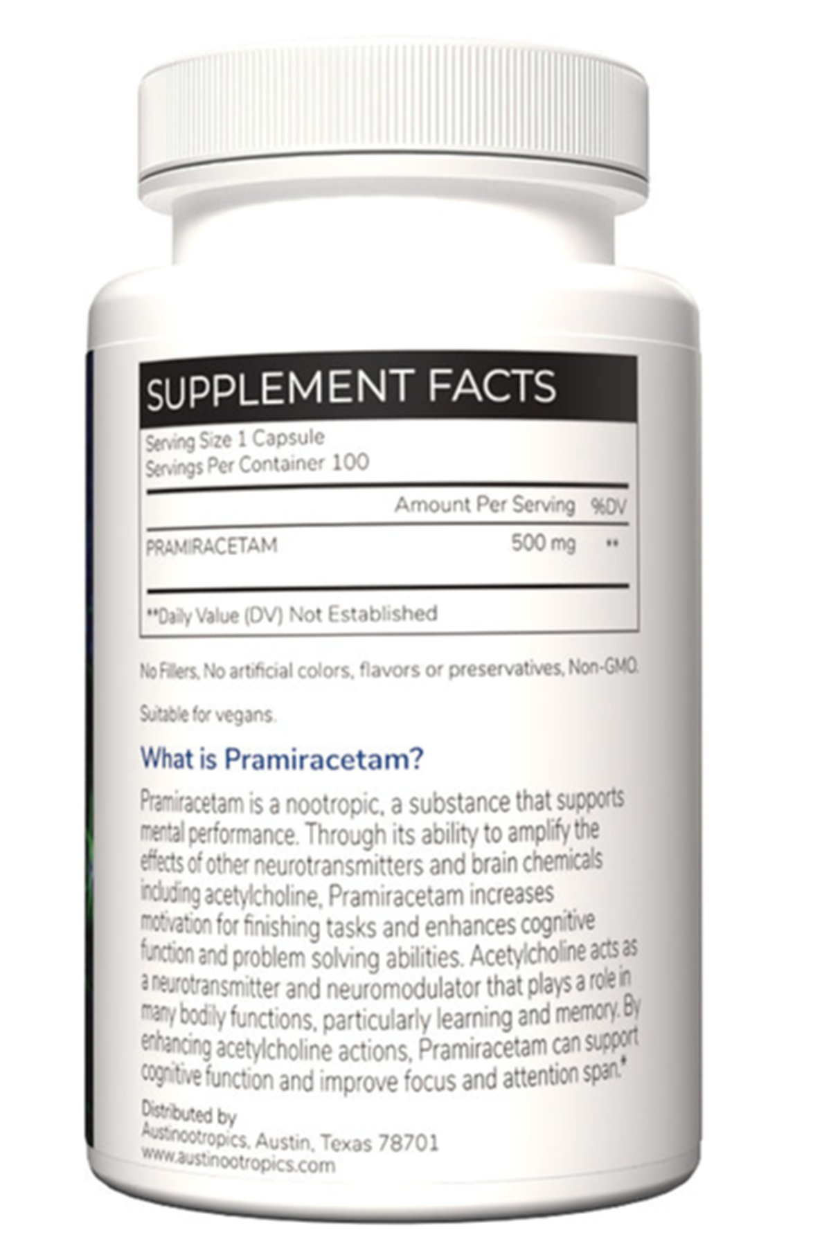 Austinootropics  Pramiracetam  500mg 100 Veg Capsul.Made ın Usa.85.