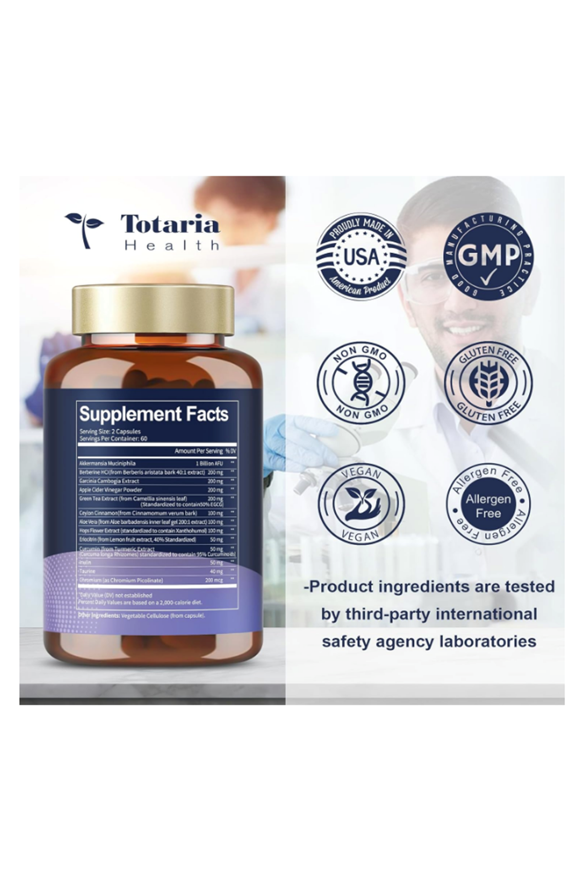 Totaria Healt GLP-1 Supplement with Akkermansia Probiotic  120 Capsul.Abd Menşei.37.