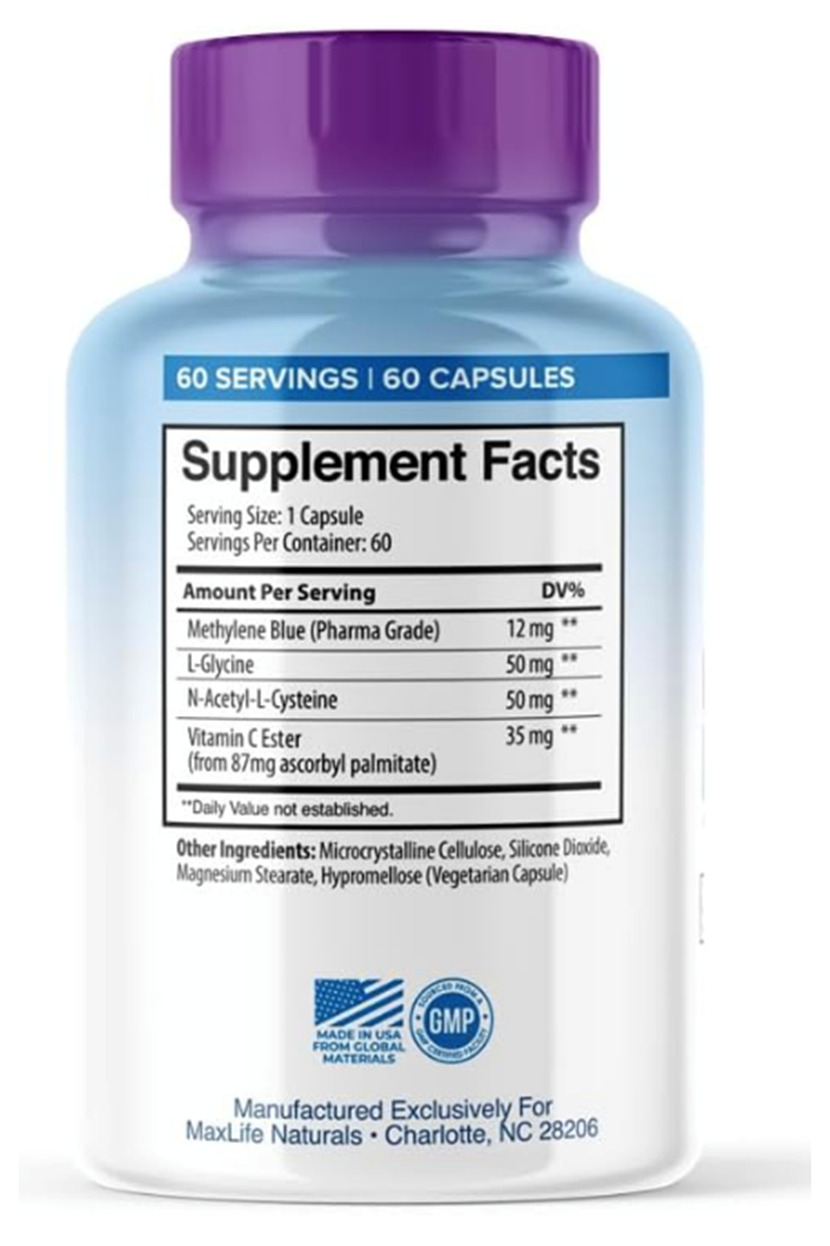 Maxlife Naturals Methylene Blue (Özelsporcugıdaların'dan !!) Vitamin C Ester+Glycine+NAC - 60 Capsul.43.