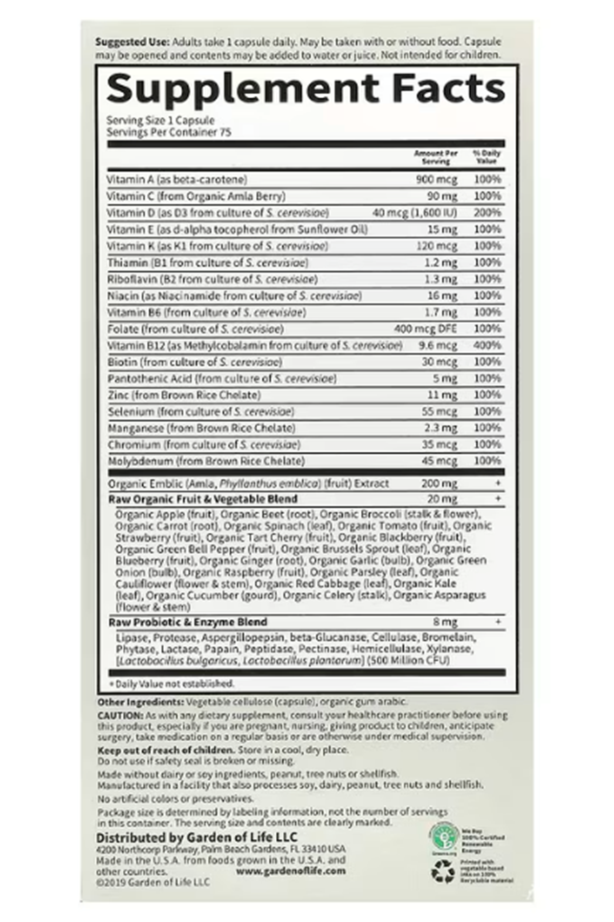 Garden of Life, Vitamin Code, RAW One, Once Daily Multivitamin For Men, 75 Vegetarian Capsul.Abd Menşei.53.