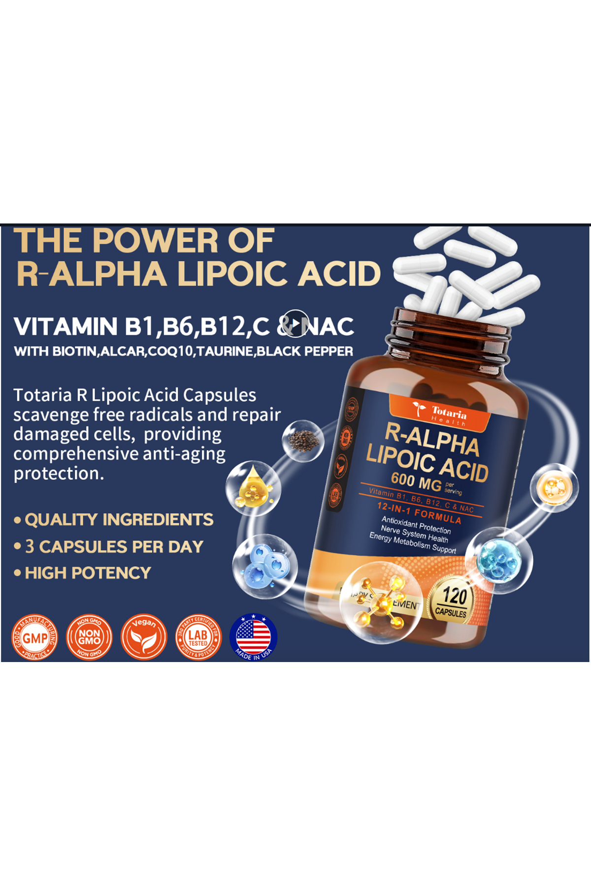 Totaria Healt R Alpha Lipoic Acid 600mg  Vegan 120 Capsul.(Ösg Özel Sporcu Gıdaları)