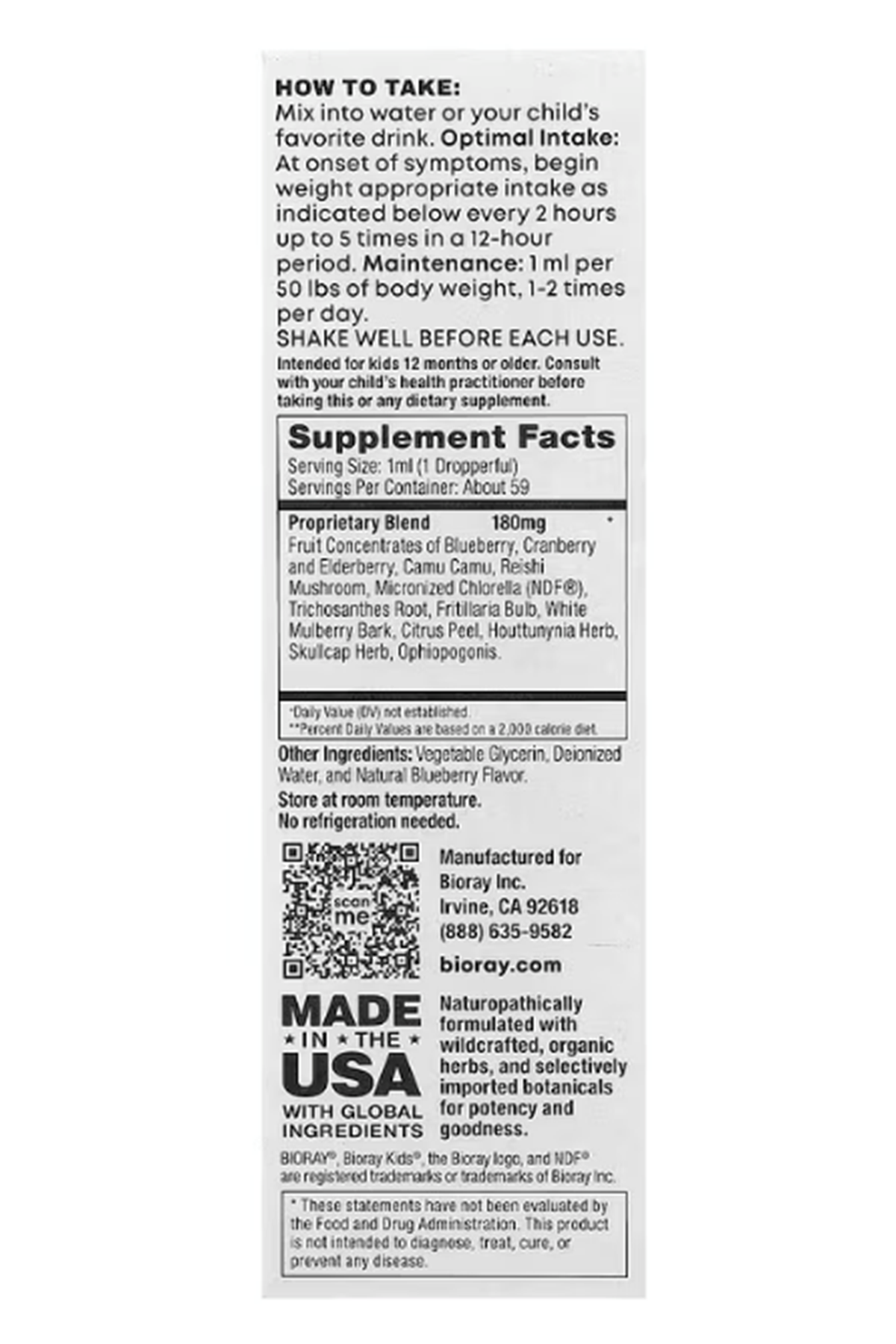 Bioray, Kids, NDF Immune Support & Toxin Remover, Blueberry, 2 fl oz (59 ml).Abd Menşei.59.