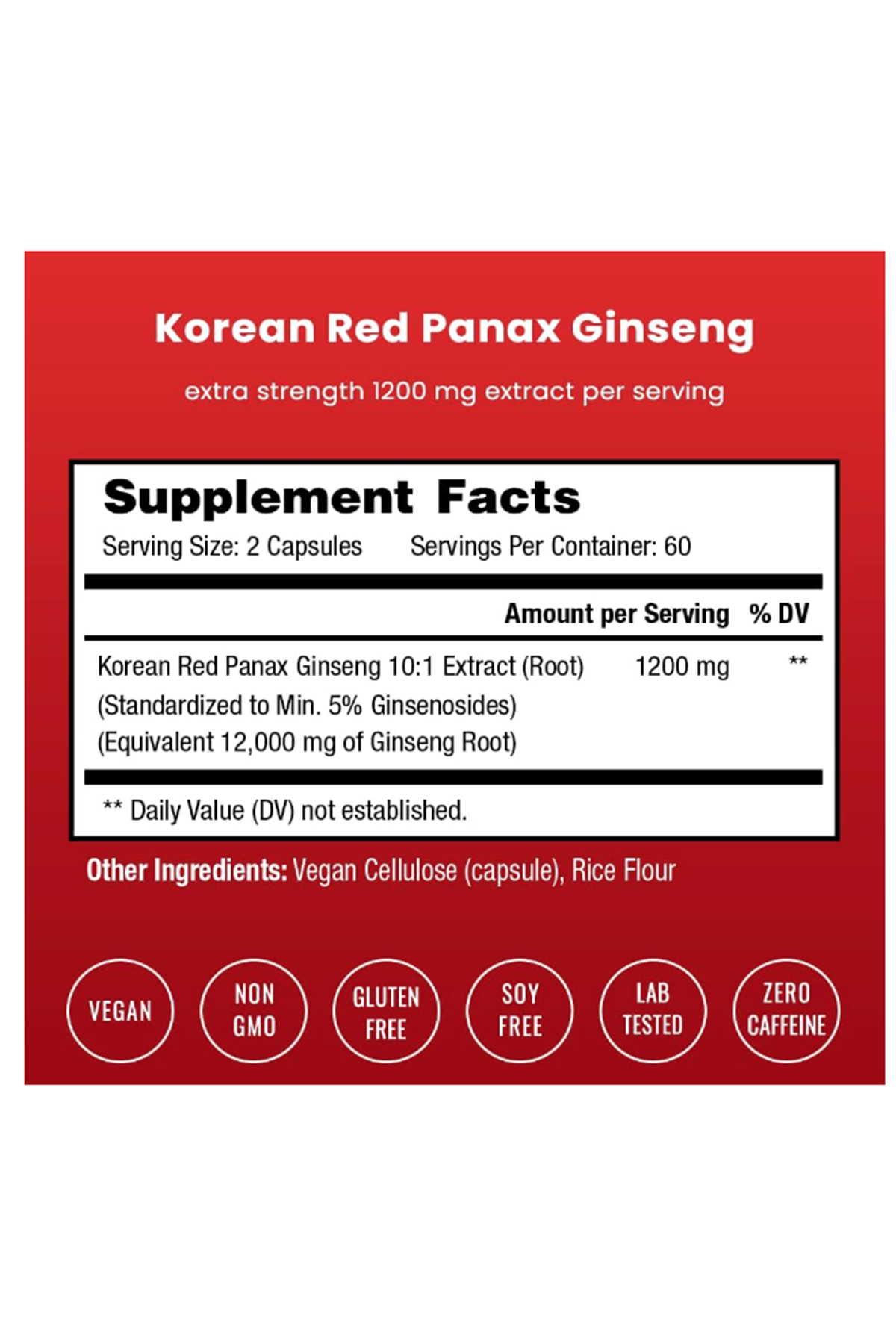 NutraChamps Korean Red Panax Ginseng Root 120 Veg Capsul Extra Strength Ginsenosides for Energy, Focus, Performance, Vitality  Immune Support.