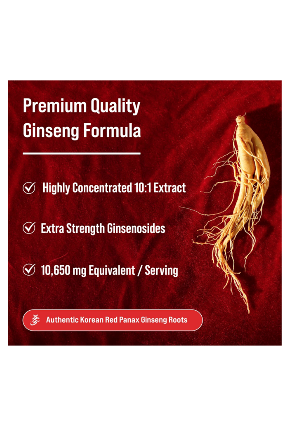 NutraChamps Korean Red Panax Ginseng Root 120 Veg Capsul Extra Strength Ginsenosides for Energy, Focus, Performance, Vitality  Immune Support.