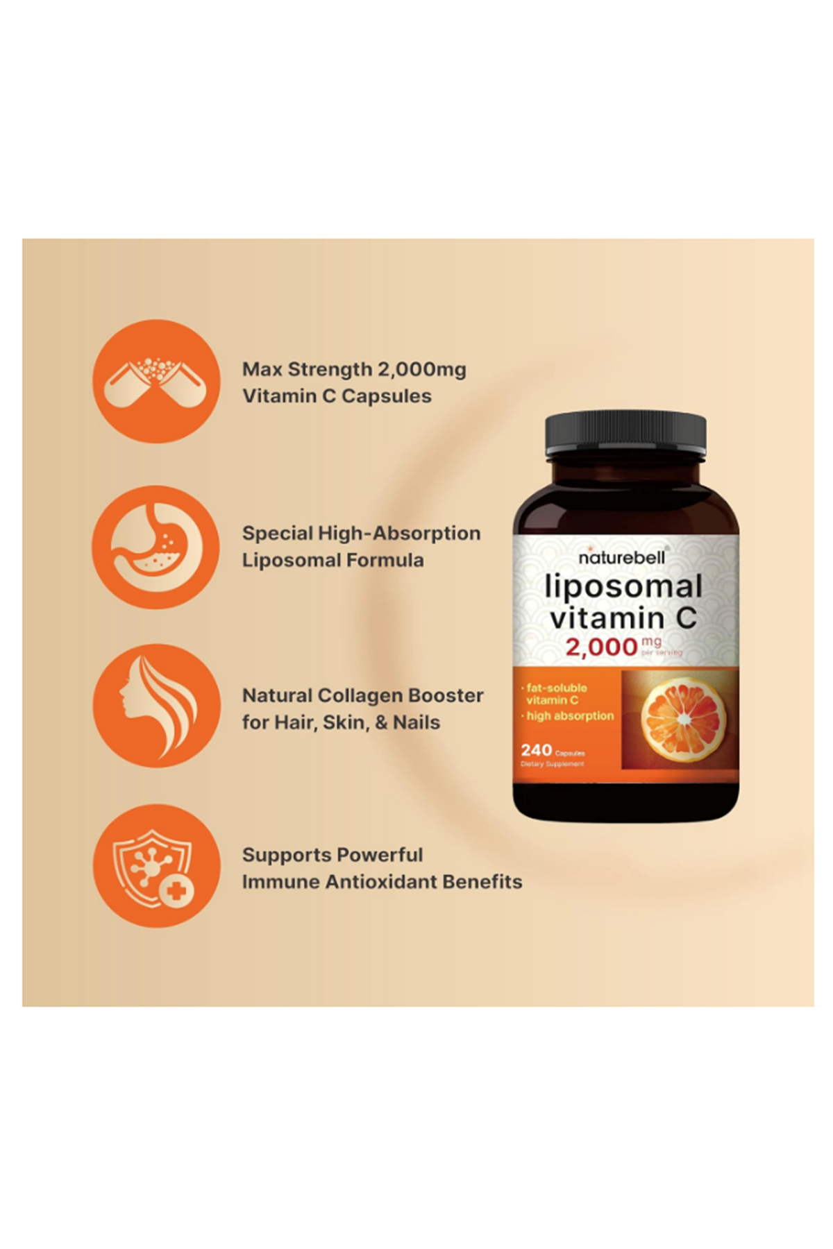 NatureBell Liposomal Vitamin C 2,000mg Per Serving, 240 Capsules.49.