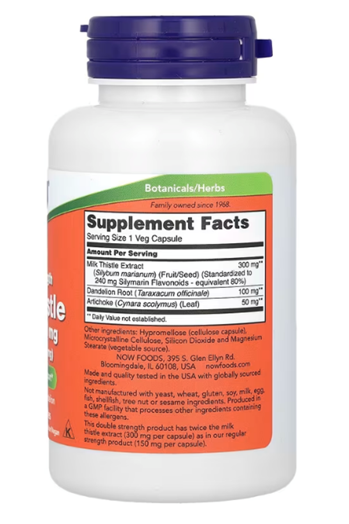 NOW  Milk Thistle Extract Dandelion Root  Artichoke  300mg 100 VegCapsules.Usa Version.Abd Menşei.
