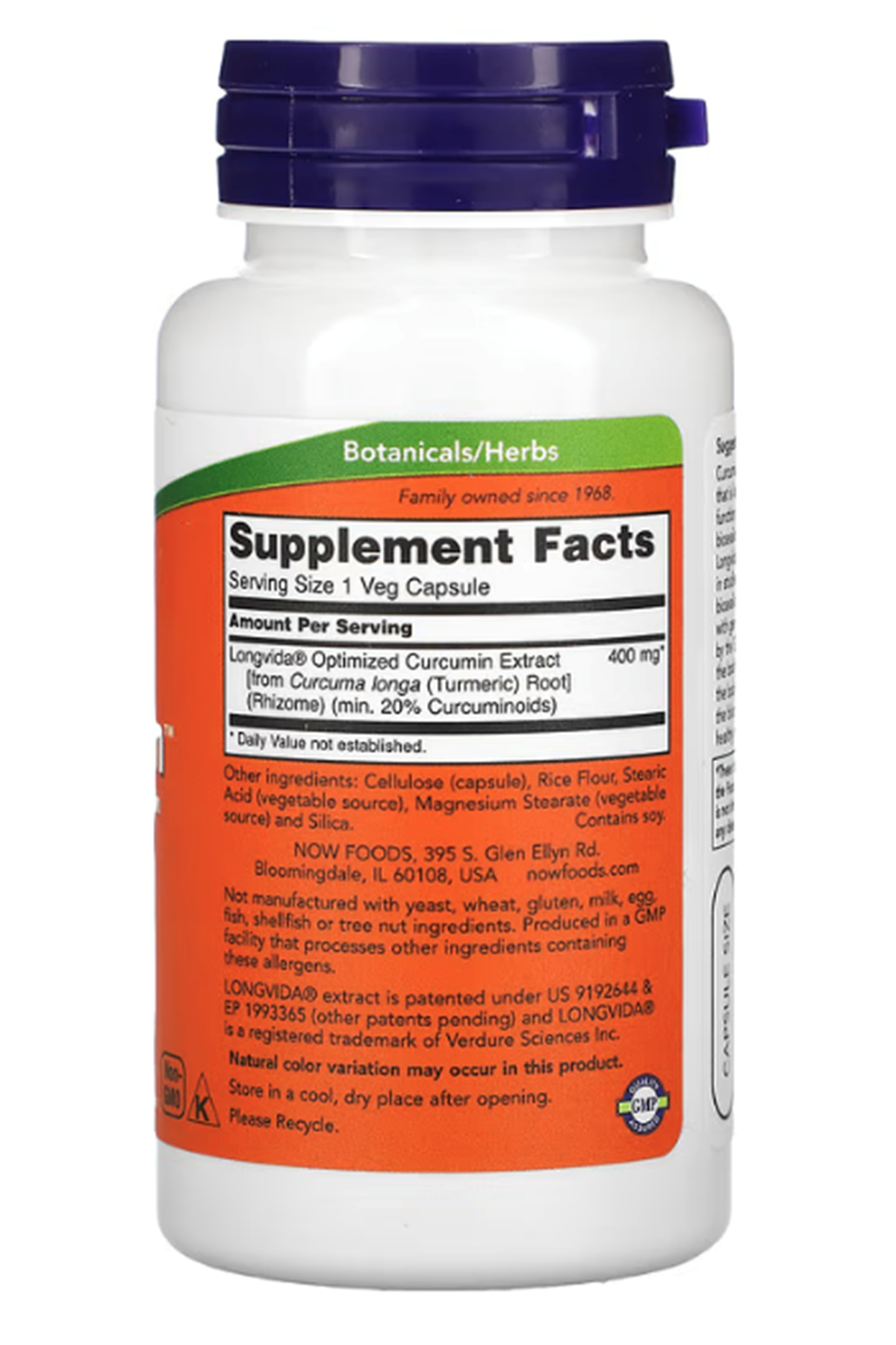 NOW Foods  CurcuBrain Longvida  Cognitive Support 400mg, 50 Veg Capsul.