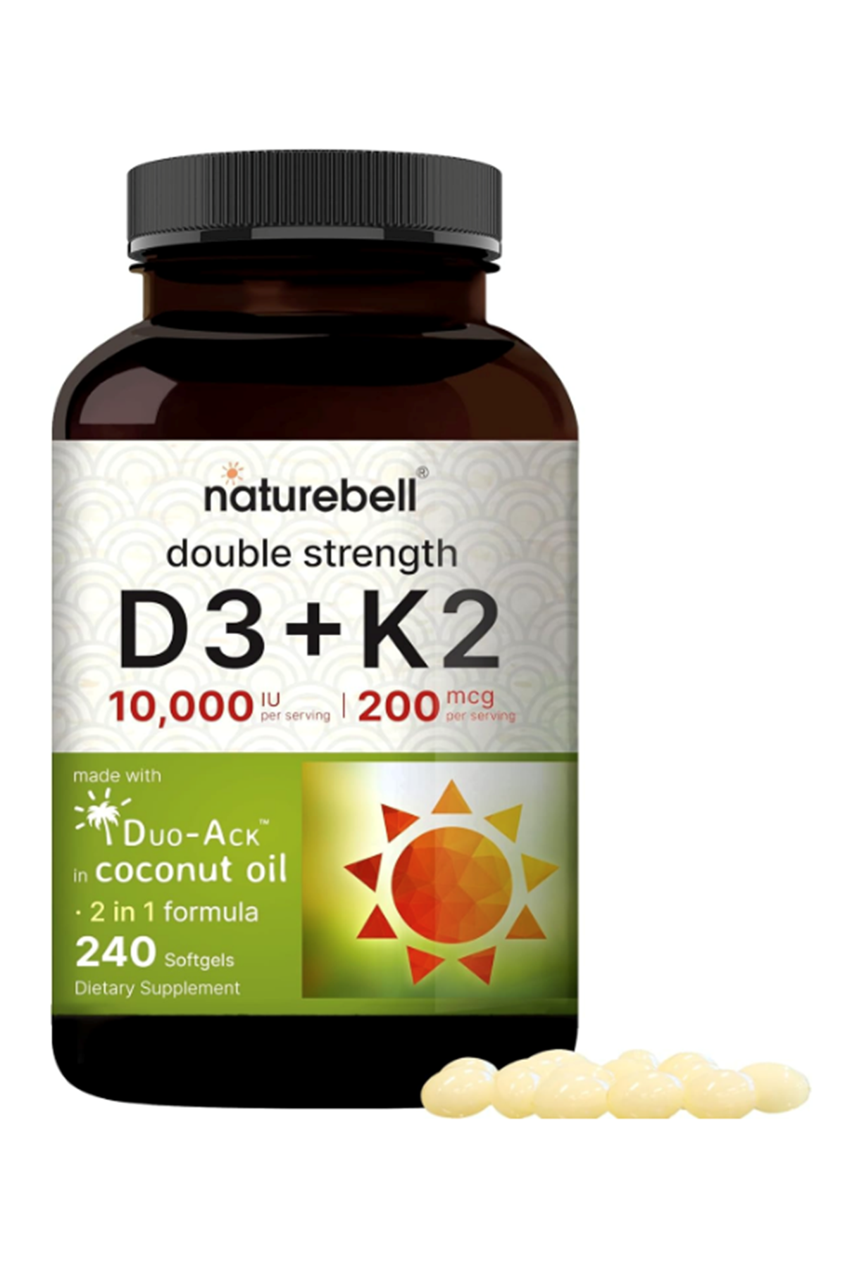 NatureBell Vitamin D3 10,000 IU + K2 200 mcg, MK 7 FORM  240 Softgels.59.