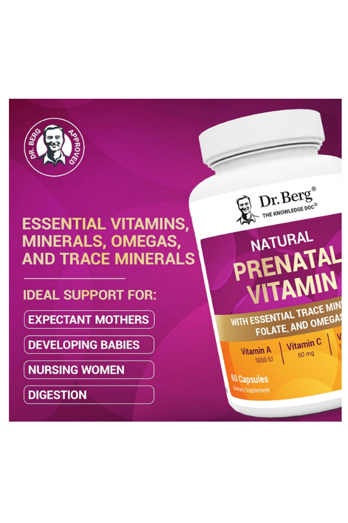Dr. Berg  Natural Prenatal Vita mins Women Folate,Minerals,Omegas, 60 Capsul.Orj Abd Menşei.