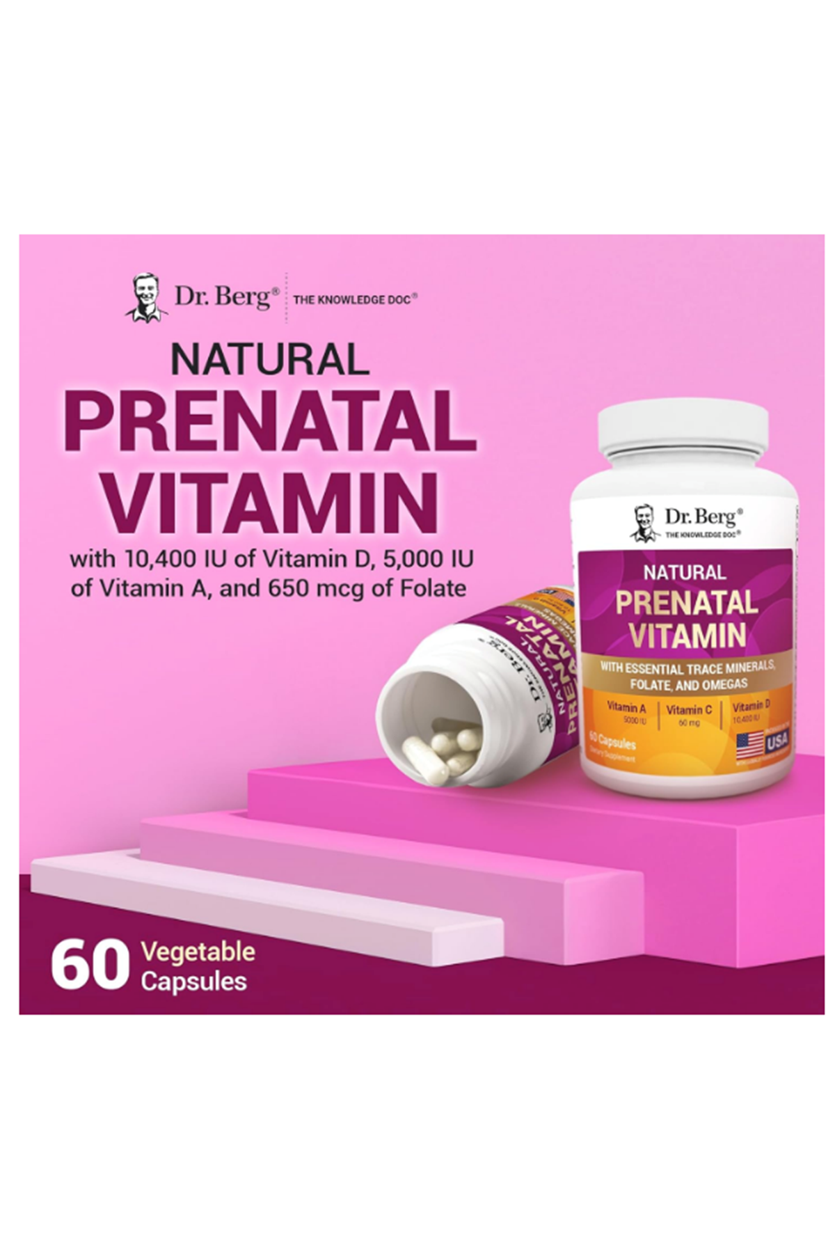 Dr. Berg  Natural Prenatal Vita mins Women Folate,Minerals,Omegas, 60 Capsul.Orj Abd Menşei.