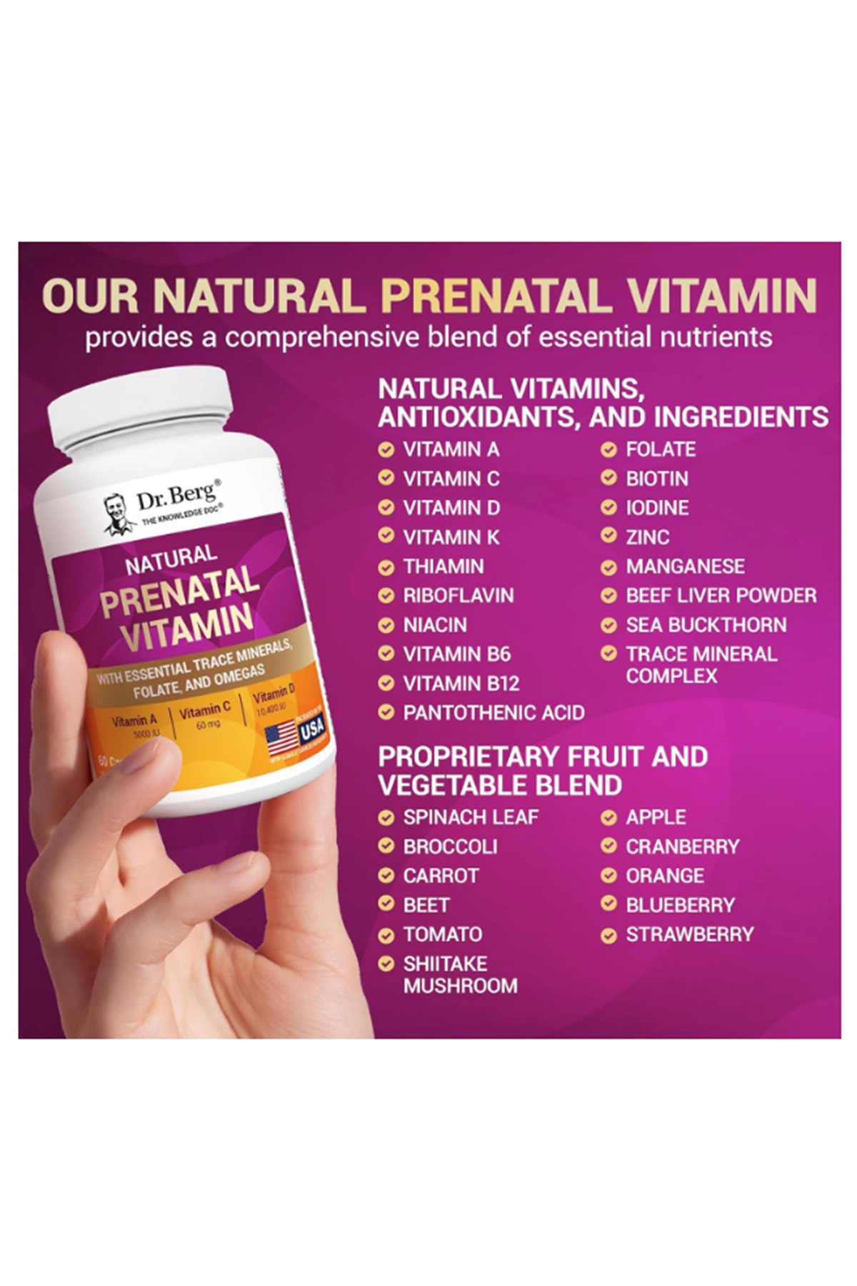 Dr. Berg  Natural Prenatal Vita mins Women Folate,Minerals,Omegas, 60 Capsul.Orj Abd Menşei.