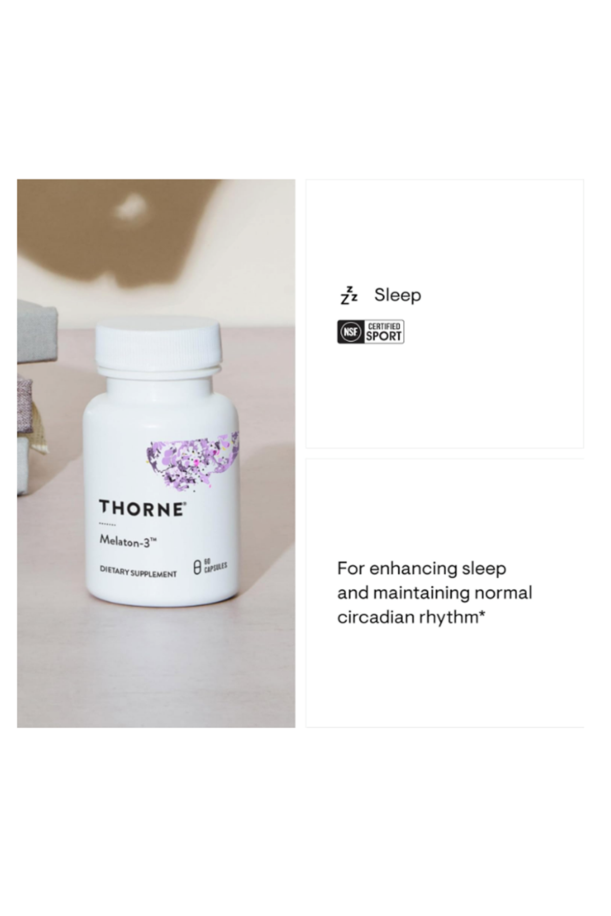 THORNE  Melaton-3  60 Capsul Circadian Rhythms Restful - NSF Certified for Sport.