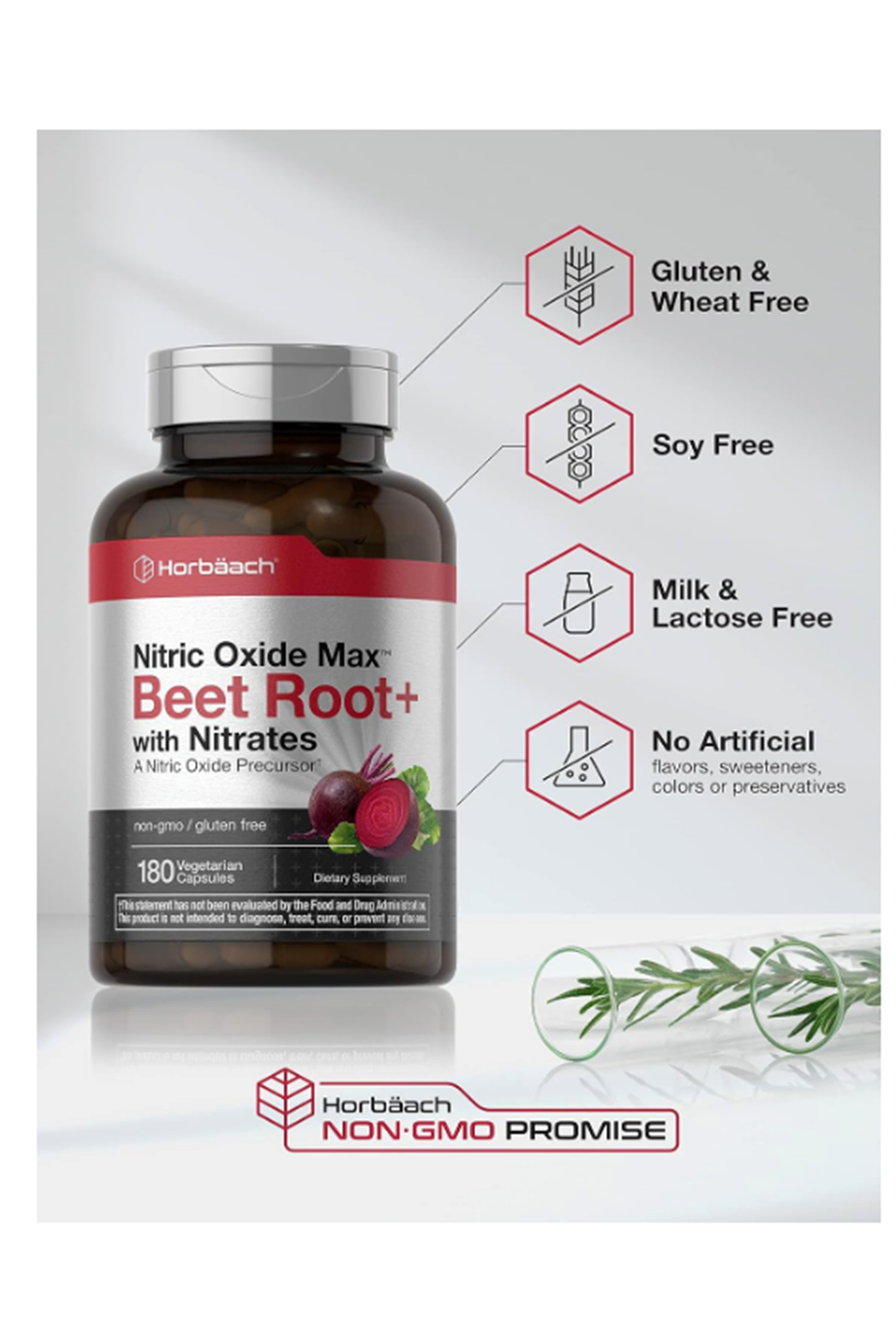 Horbäach Nitrik Oxide Max Beet Root + with Nitrates 180 Vegie Capsules.39.