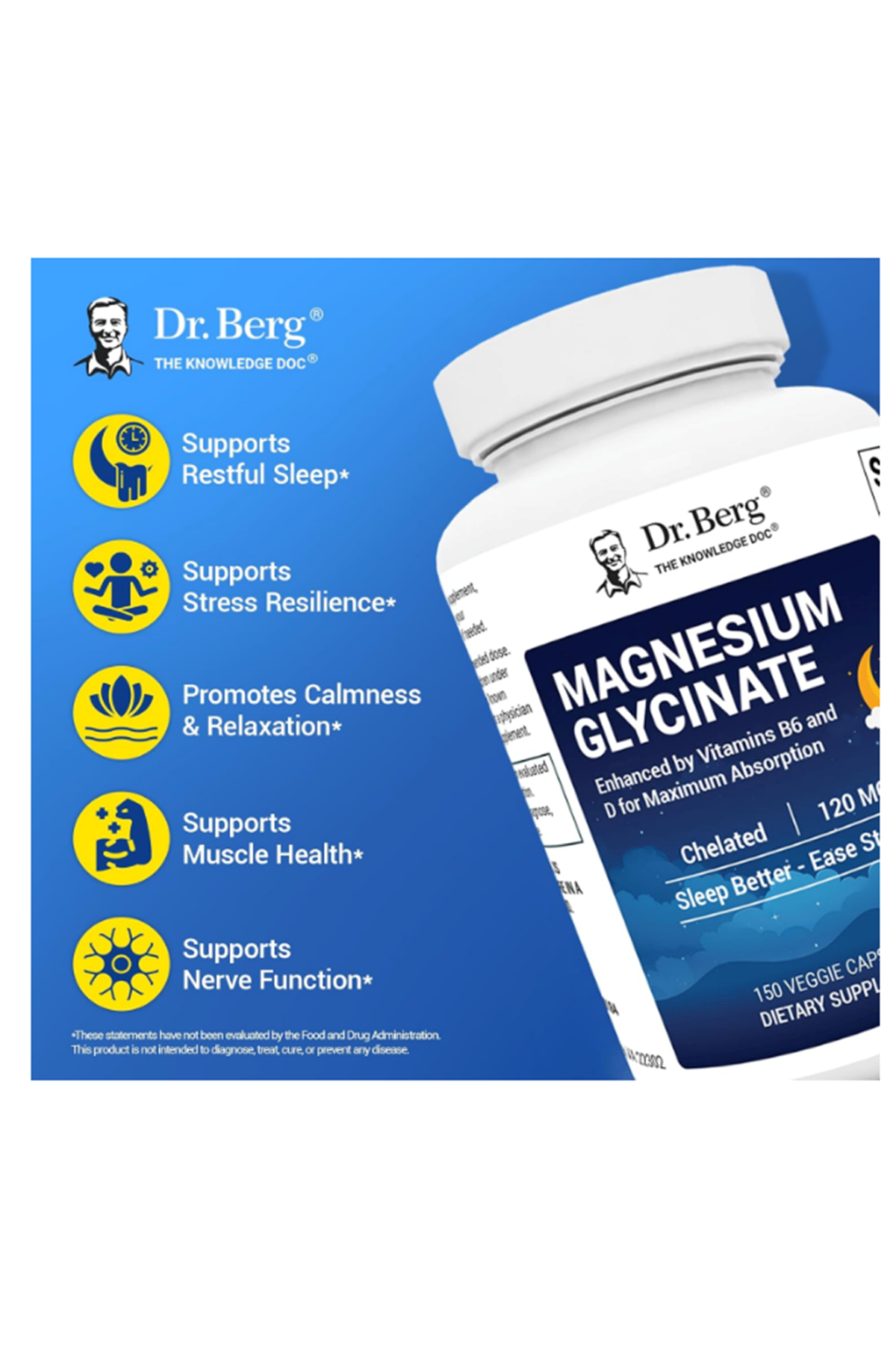 Dr. Berg Maximum Strength 4-in-1 Chelated Magnesium Glycinate with Clean 150 Capsul.Abd Menşei.55.