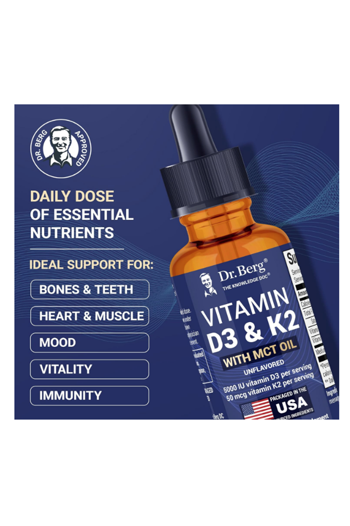 Dr. Berg Maximum Strength Vitamin D3 K2 Likid Drops with MCT Oil – 5,000 IU 30ml.45.