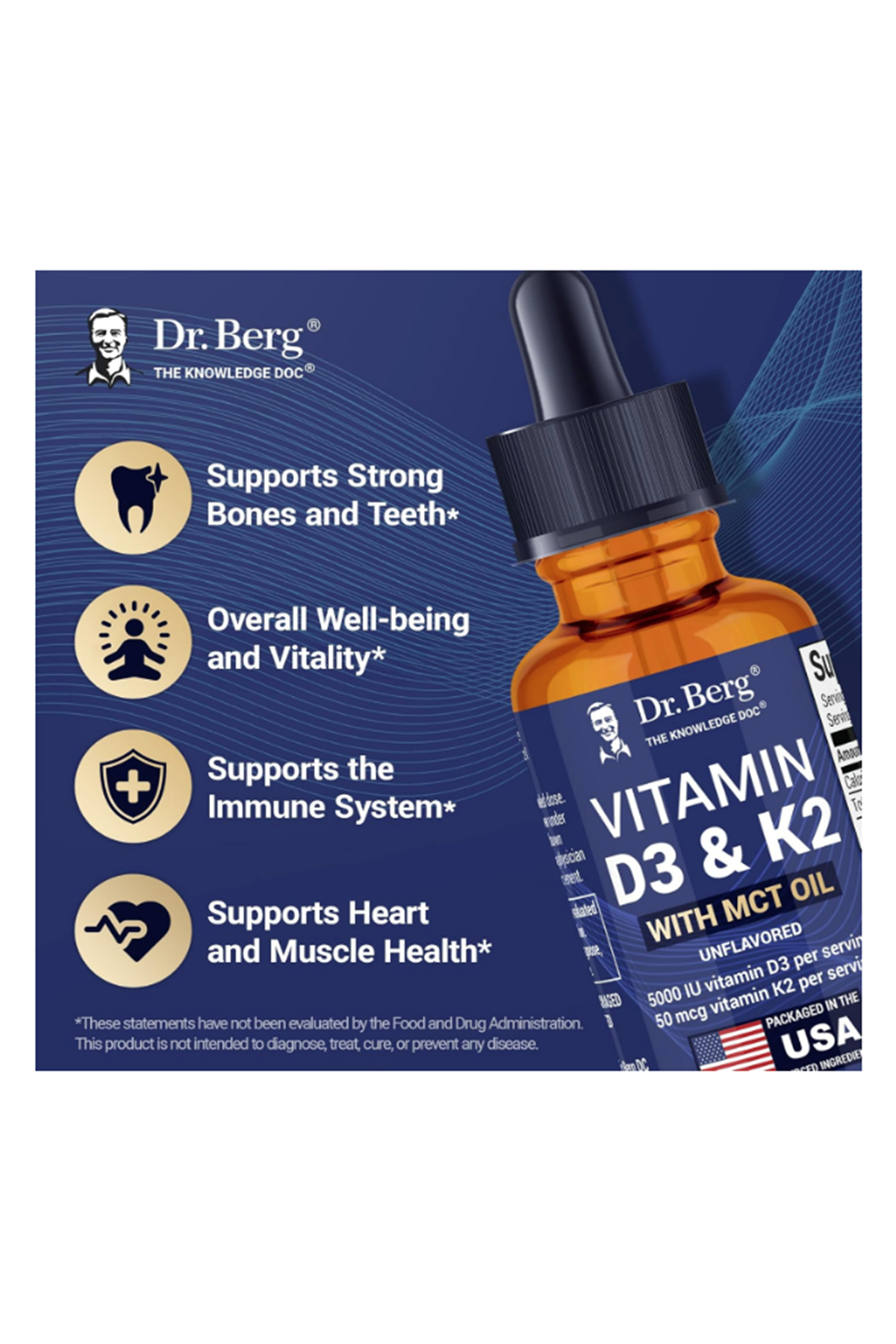 Dr. Berg Maximum Strength Vitamin D3 K2 Likid Drops with MCT Oil – 5,000 IU 30ml.45.
