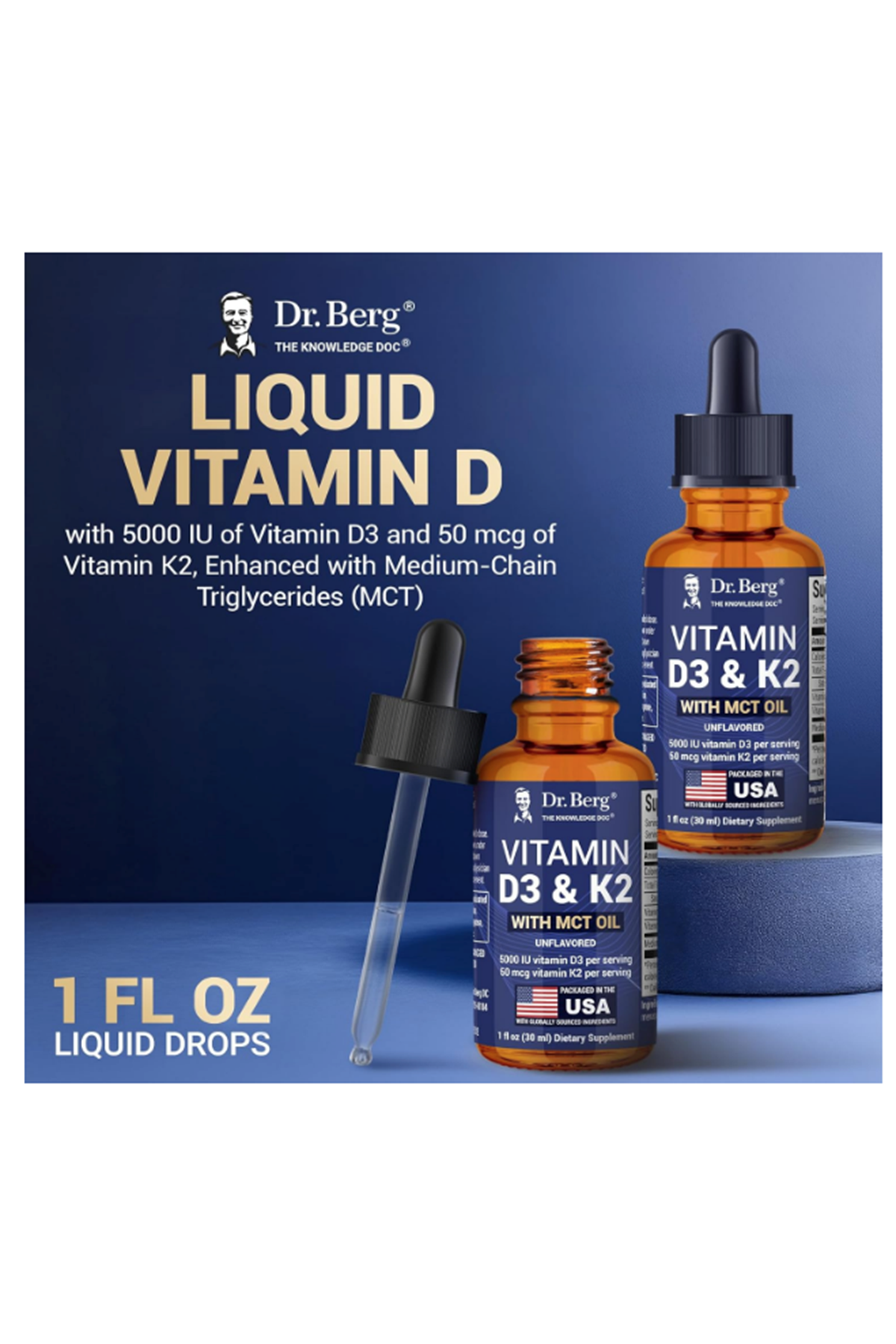 Dr. Berg Maximum Strength Vitamin D3 K2 Likid Drops with MCT Oil – 5,000 IU 30ml.45.