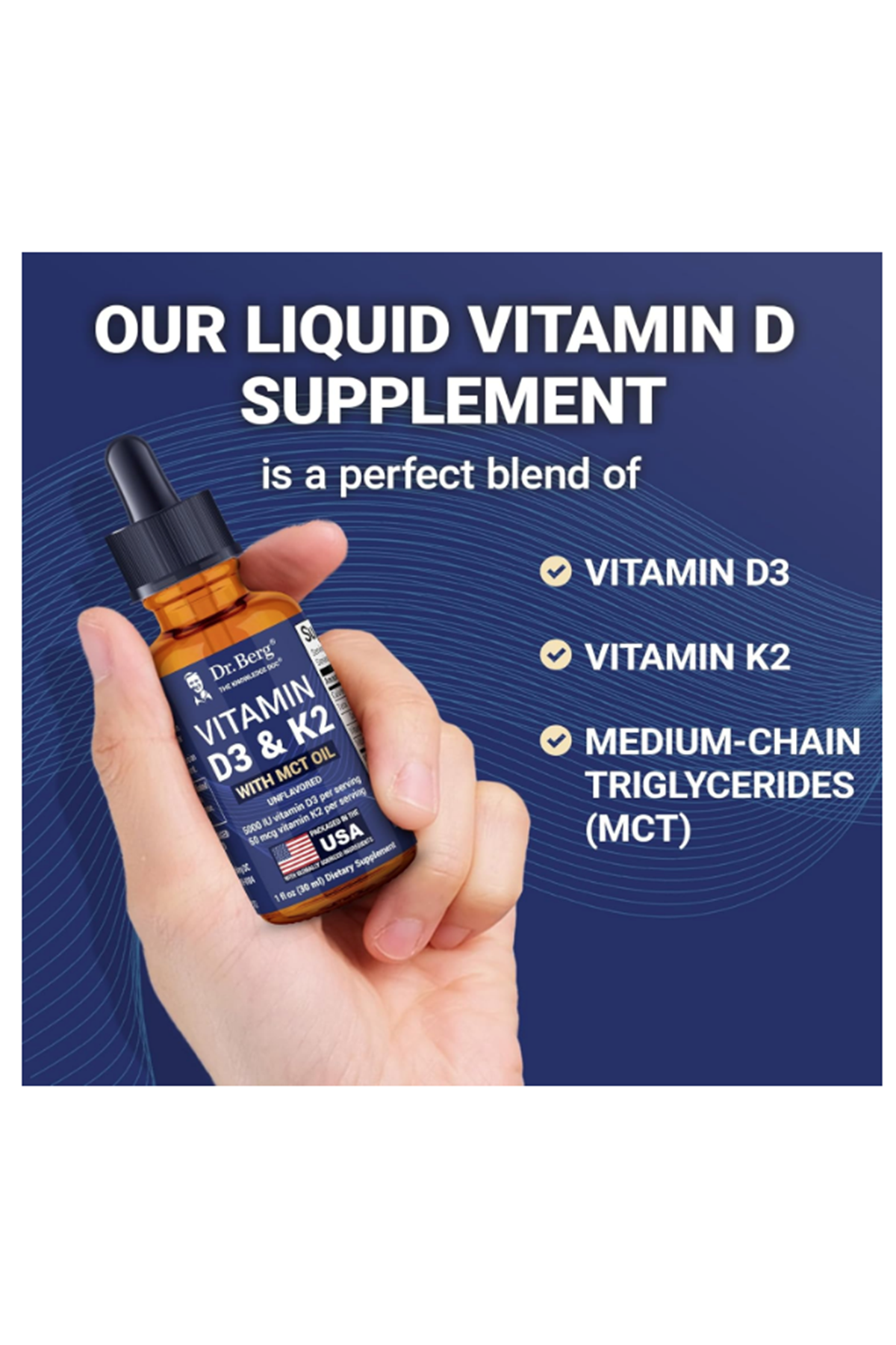 Dr. Berg Maximum Strength Vitamin D3 K2 Likid Drops with MCT Oil – 5,000 IU 30ml.45.