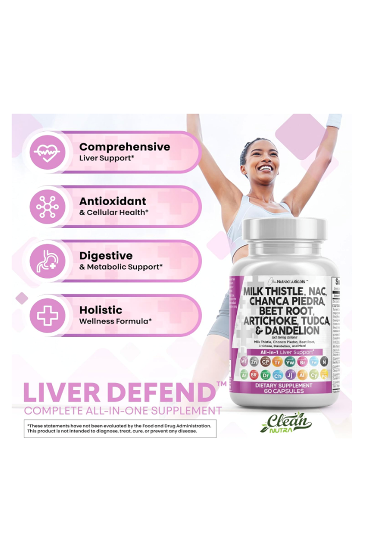 Clean Nutraceuticals  Milk Thistle NAC Liver Cleanse Detox  Repair Plus TUDCA 60 Capsul.Orj Usa.