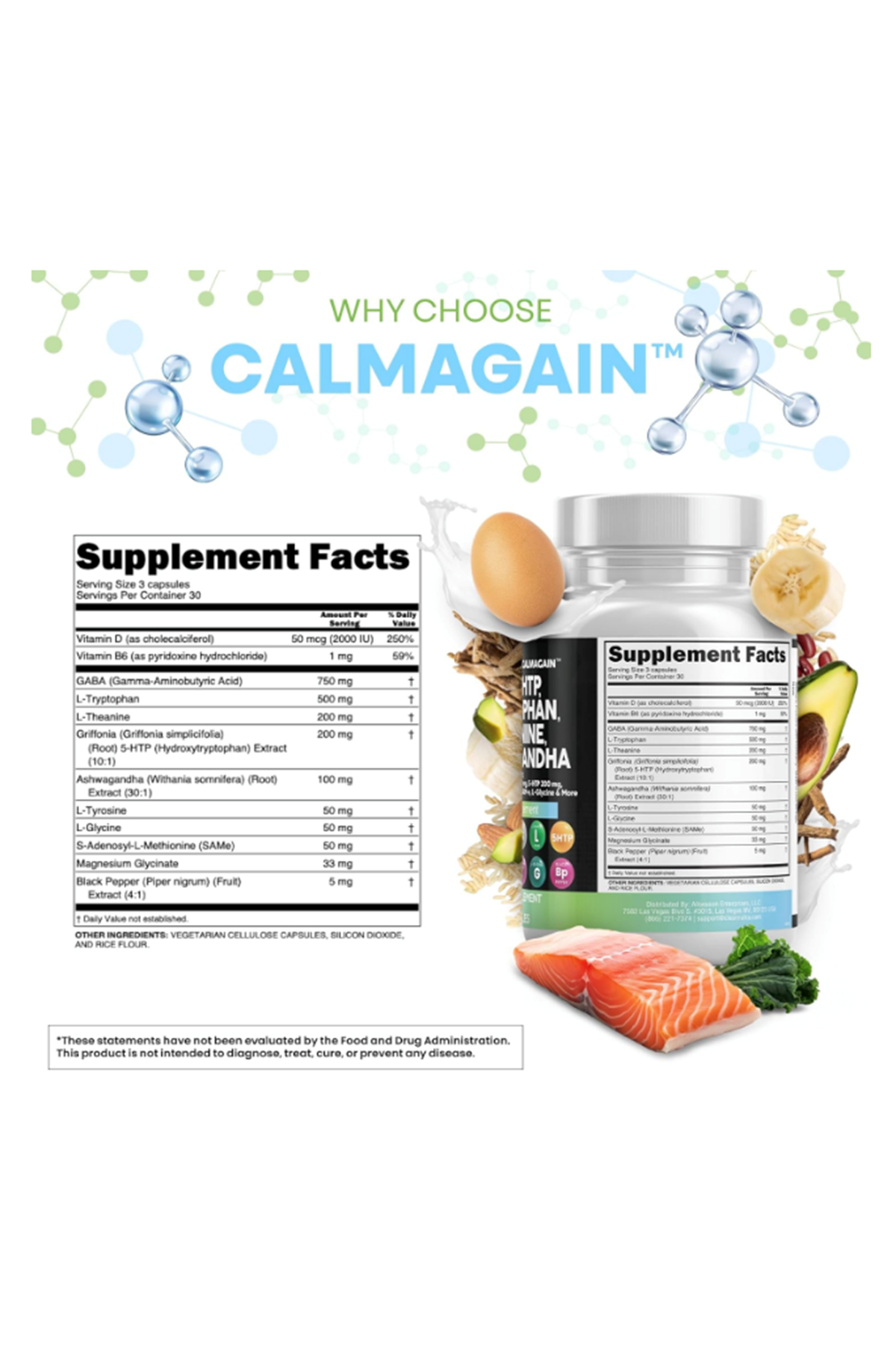 Clean Nutraceuticals  GABA 5-HTP  L-Tryptophan  L-Theanine  SAM-e L-Glycine 90 Capsul.
