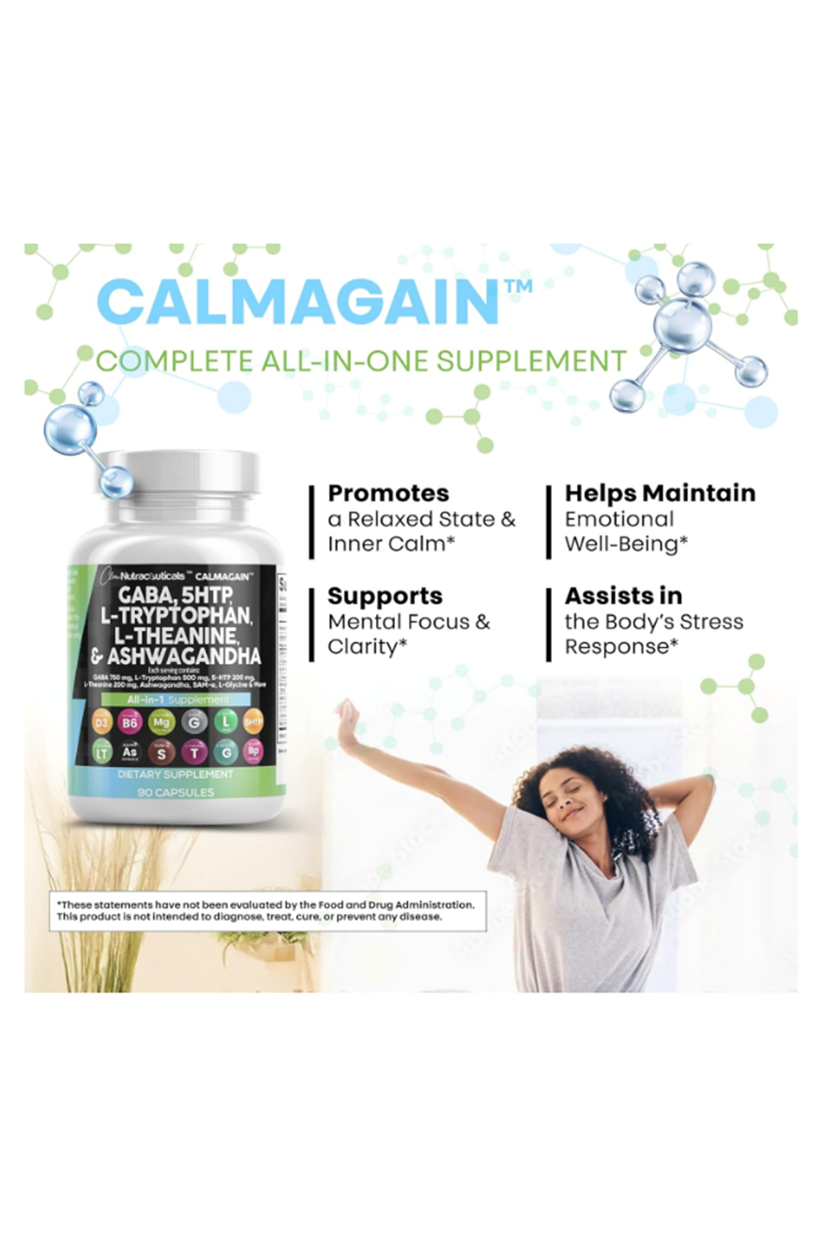 Clean Nutraceuticals  GABA 5-HTP  L-Tryptophan  L-Theanine  SAM-e L-Glycine 90 Capsul.