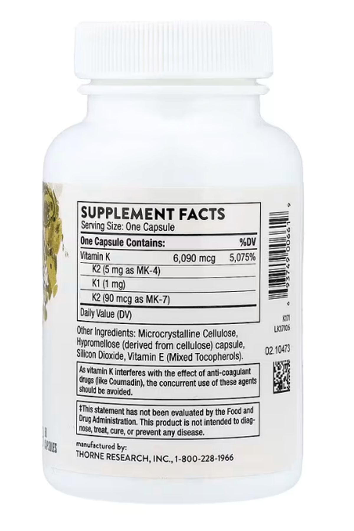 THORNE (Ösg Özel Sporcu Gıdaları) Vitamin K  Vitamins K1 and K2 (as MK-4 and MK-7)  60 Capsul.Orj Usa.58.