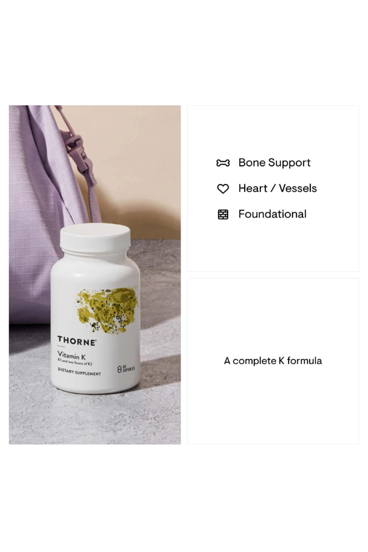 THORNE (Ösg Özel Sporcu Gıdaları) Vitamin K  Vitamins K1 and K2 (as MK-4 and MK-7)  60 Capsul.Orj Usa.58.