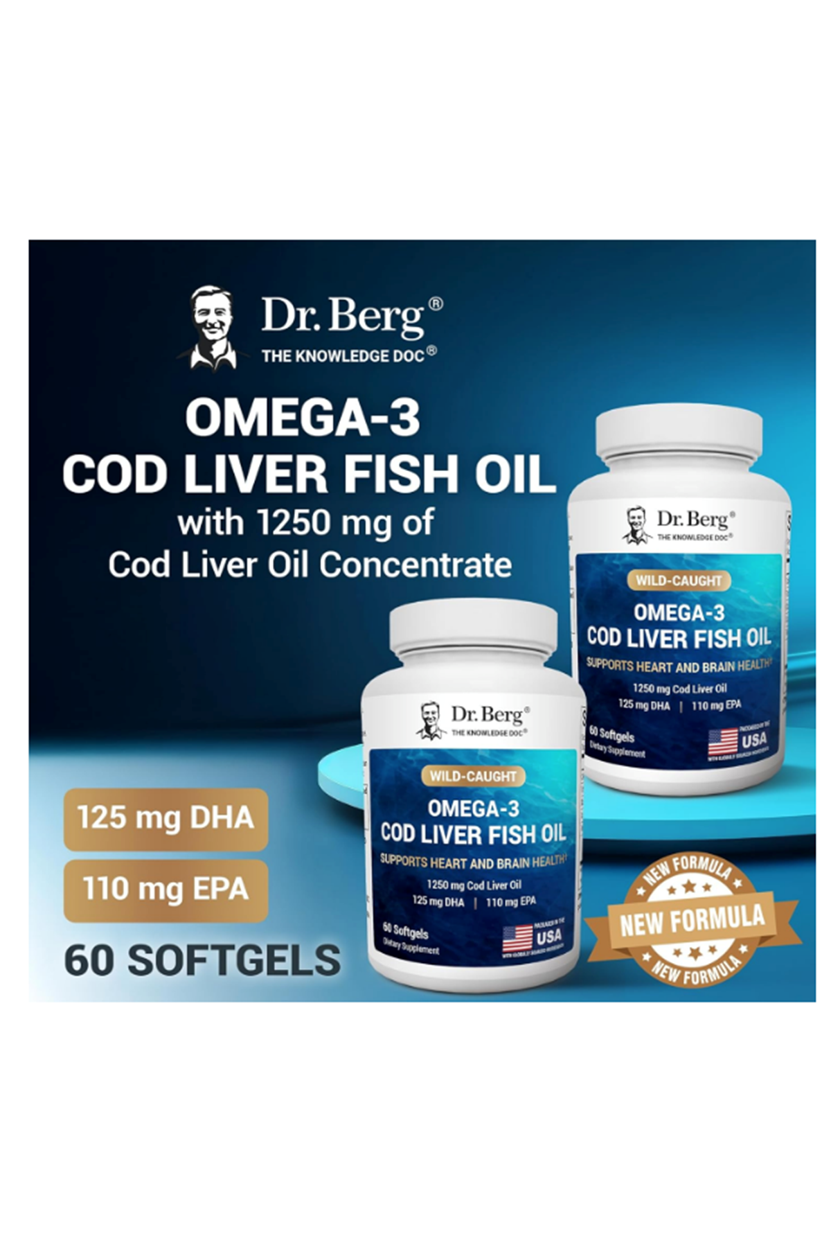 Dr. Berg  Omega-3 Cod Liver Fish Oil – 1250 mg Cod Liver Oil – 125 mg of DHA 60 Softjel.Abd Menşei.57.