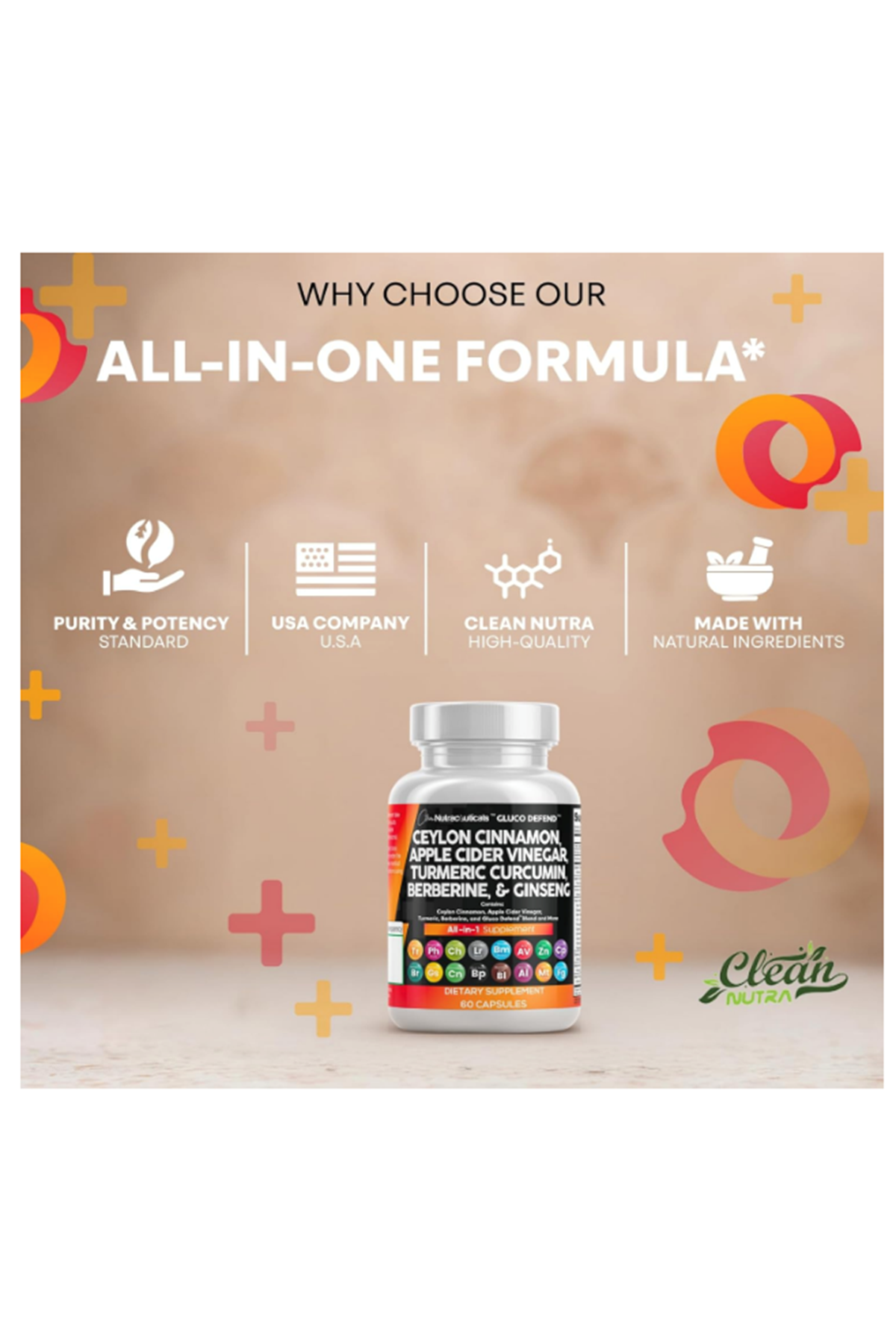Clean Nutraceuticals Ceylon Cinnamon + Berberine Turmeric Fenugreek 60 Capsul.Orj Usa.
