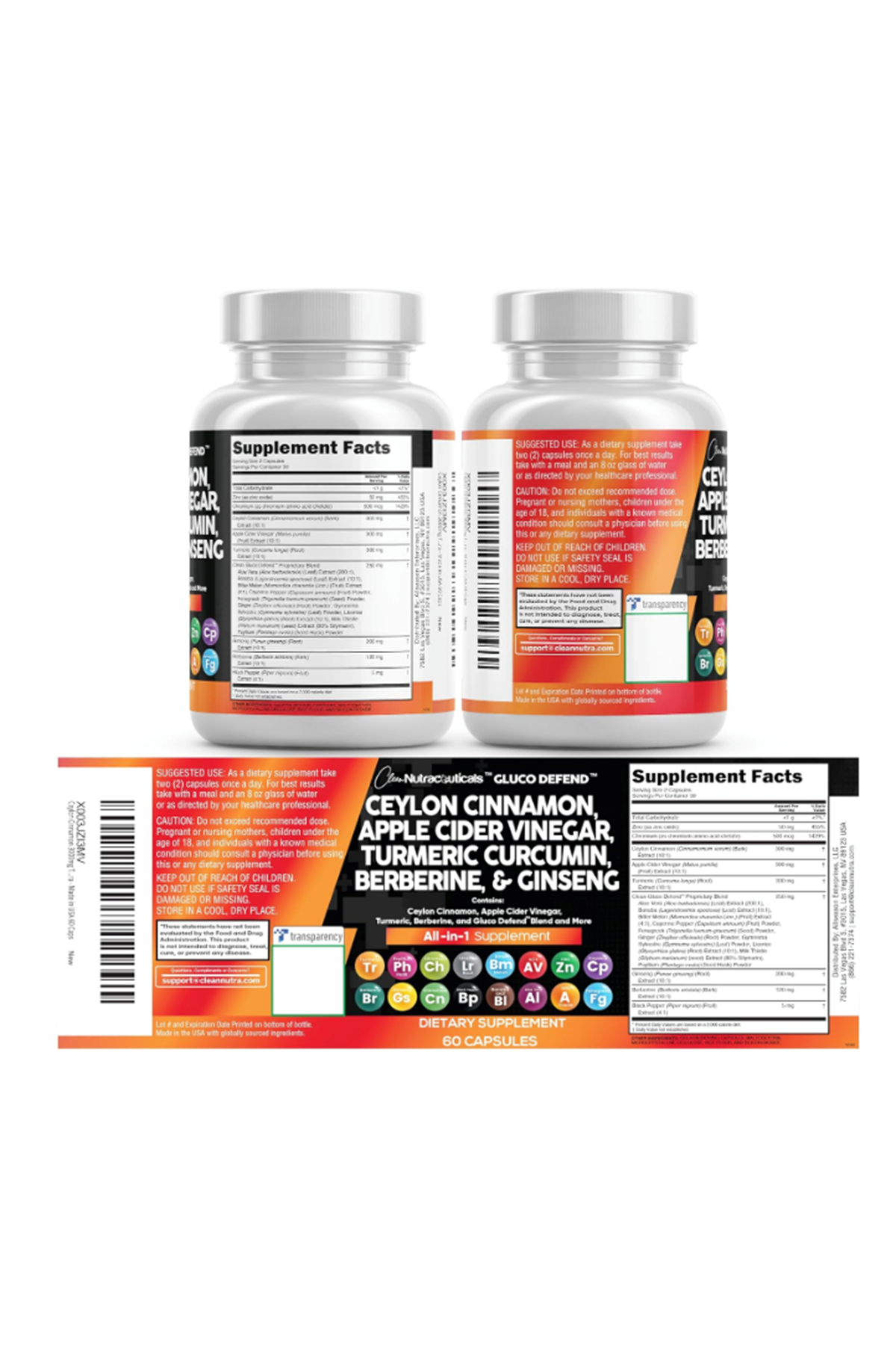 Clean Nutraceuticals Ceylon Cinnamon + Berberine Turmeric Fenugreek 60 Capsul.Orj Usa.