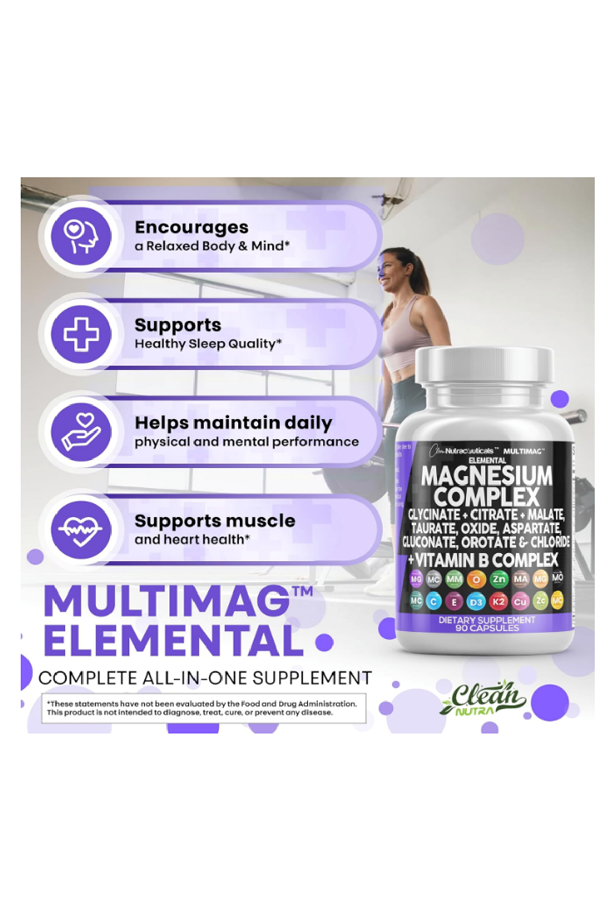 Clean Nutraceuticals  Magnezyum Complex Magne Glycinate Citrate Malate Oxide Taurate Aspartate Orotate  Mag Chloride, Zinc Copper  Vitamin C B1 B2 B6 B12 90 Capsul.