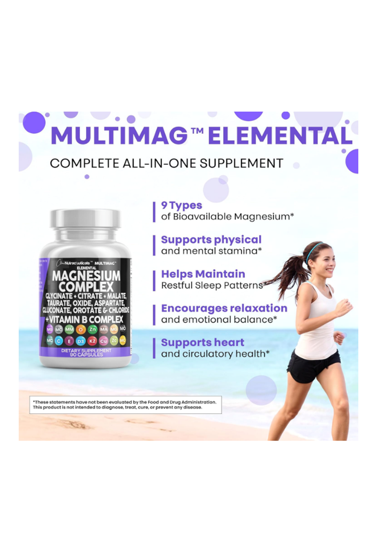 Clean Nutraceuticals  Magnezyum Complex Magne Glycinate Citrate Malate Oxide Taurate Aspartate Orotate  Mag Chloride, Zinc Copper  Vitamin C B1 B2 B6 B12 90 Capsul.