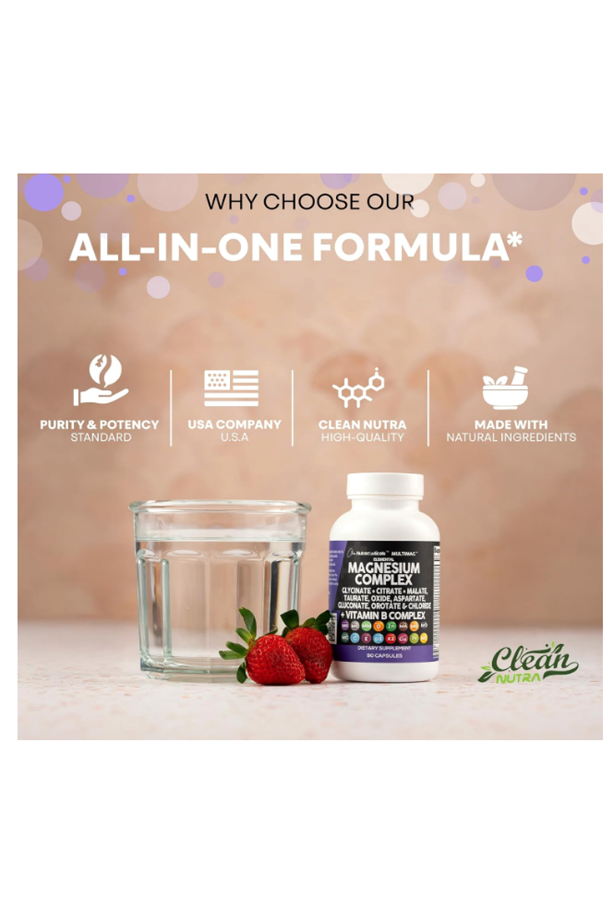 Clean Nutraceuticals  Magnezyum Complex 90 Capsul Magne Glycinate Citrate Malate Oxide Taurate Aspartate Orotate  Mag Chloride, Zinc Copper  Vitamin C B1 B2 B6 B12.