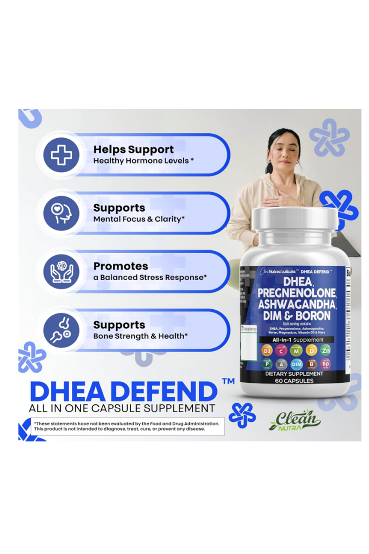 Clean Nutra Dehydroepiandrosterone 200mg 60 Capsul DIM Boron.(Ösg Özel Sporcu Gıdaları)