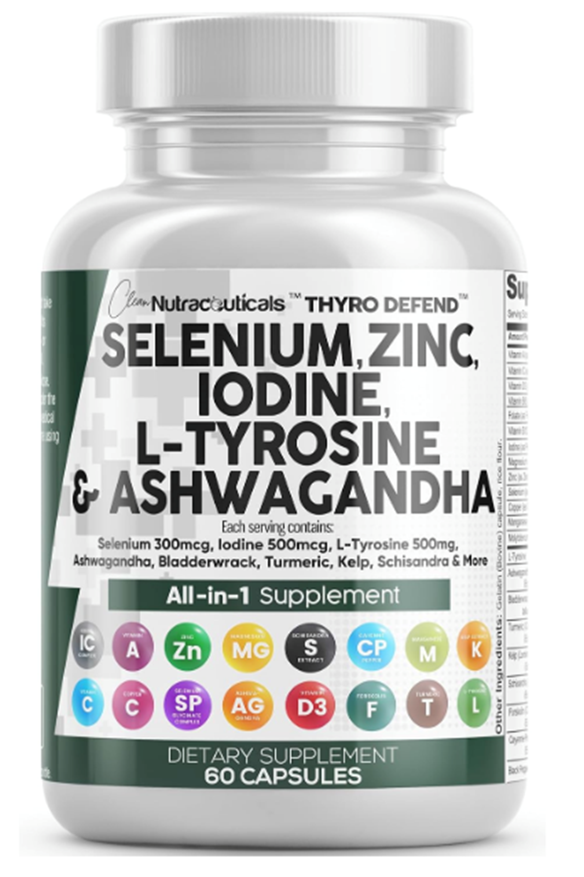 Clean Nutraceuticals Selenium 60 Capsul Iodine Thyroıd  L Tyrosine  Bladderwrack, Turmeric, Kelp, Schisandra Zinc.USA.