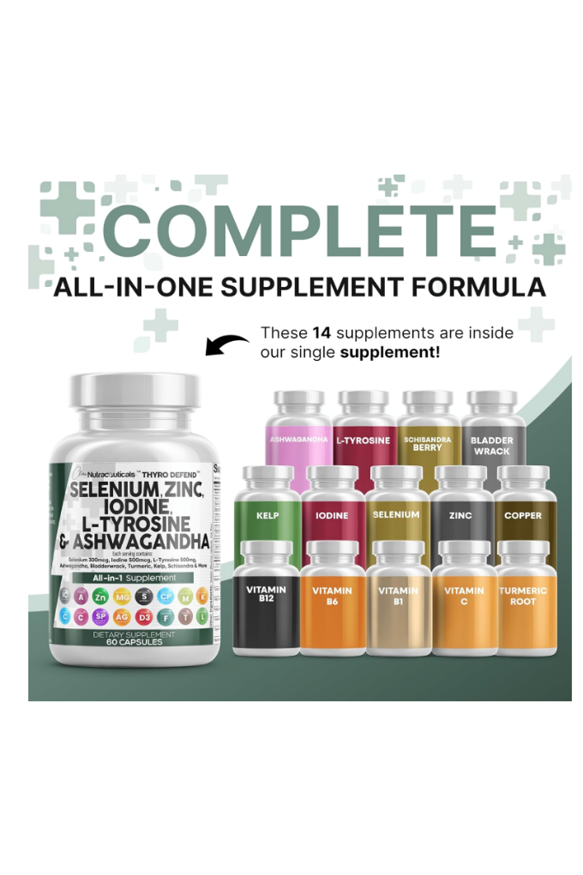 Clean Nutraceuticals Selenium 60 Capsul Iodine Thyroıd  L Tyrosine  Bladderwrack, Turmeric, Kelp, Schisandra Zinc.USA.