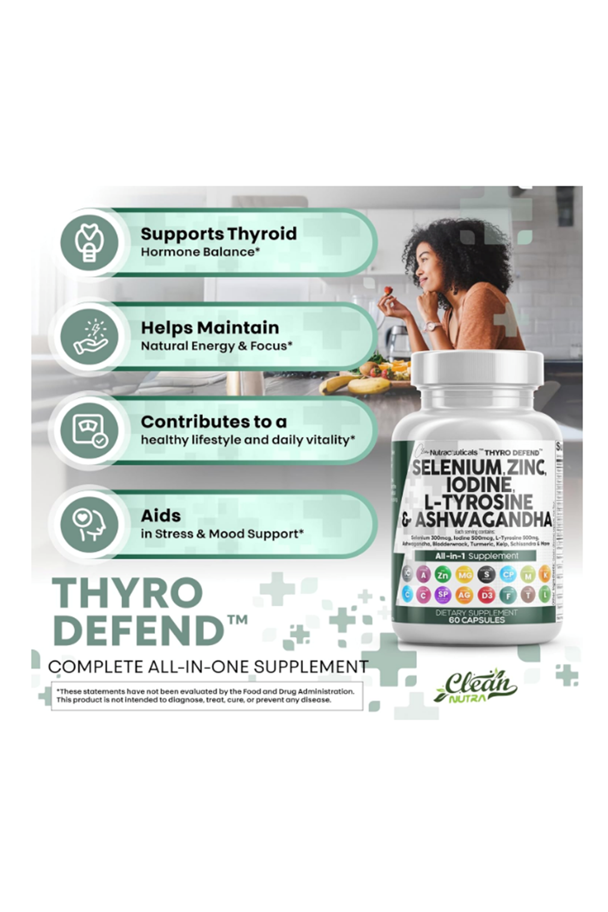 Clean Nutraceuticals Selenium 60 Capsul Iodine Thyroıd  L Tyrosine  Bladderwrack, Turmeric, Kelp, Schisandra Zinc.USA.