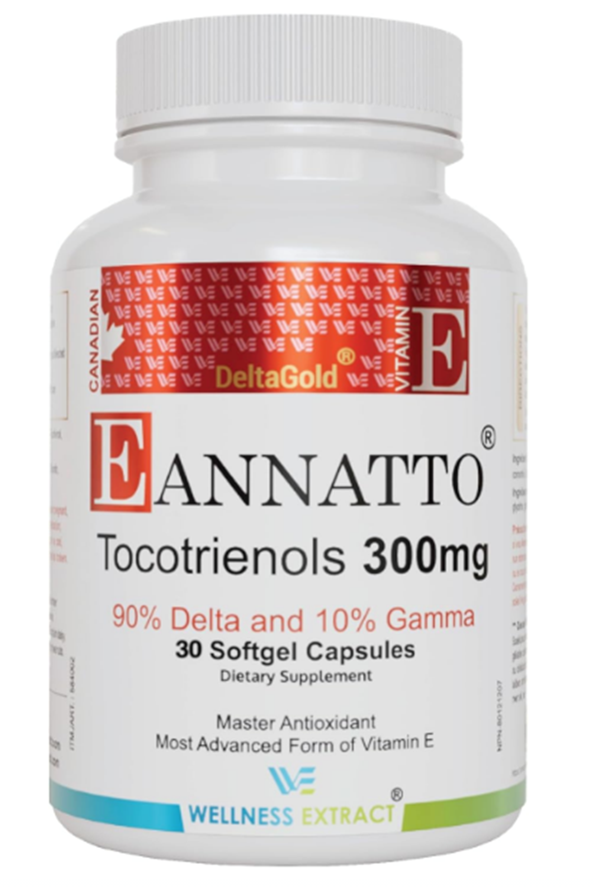 WELLNESS EXTRACT Eannatto Tocotrienols Vitamin E Tocopherol Free, Non-GMO, Gluten Free  Antioxidant (300MG 30 Softgels).
