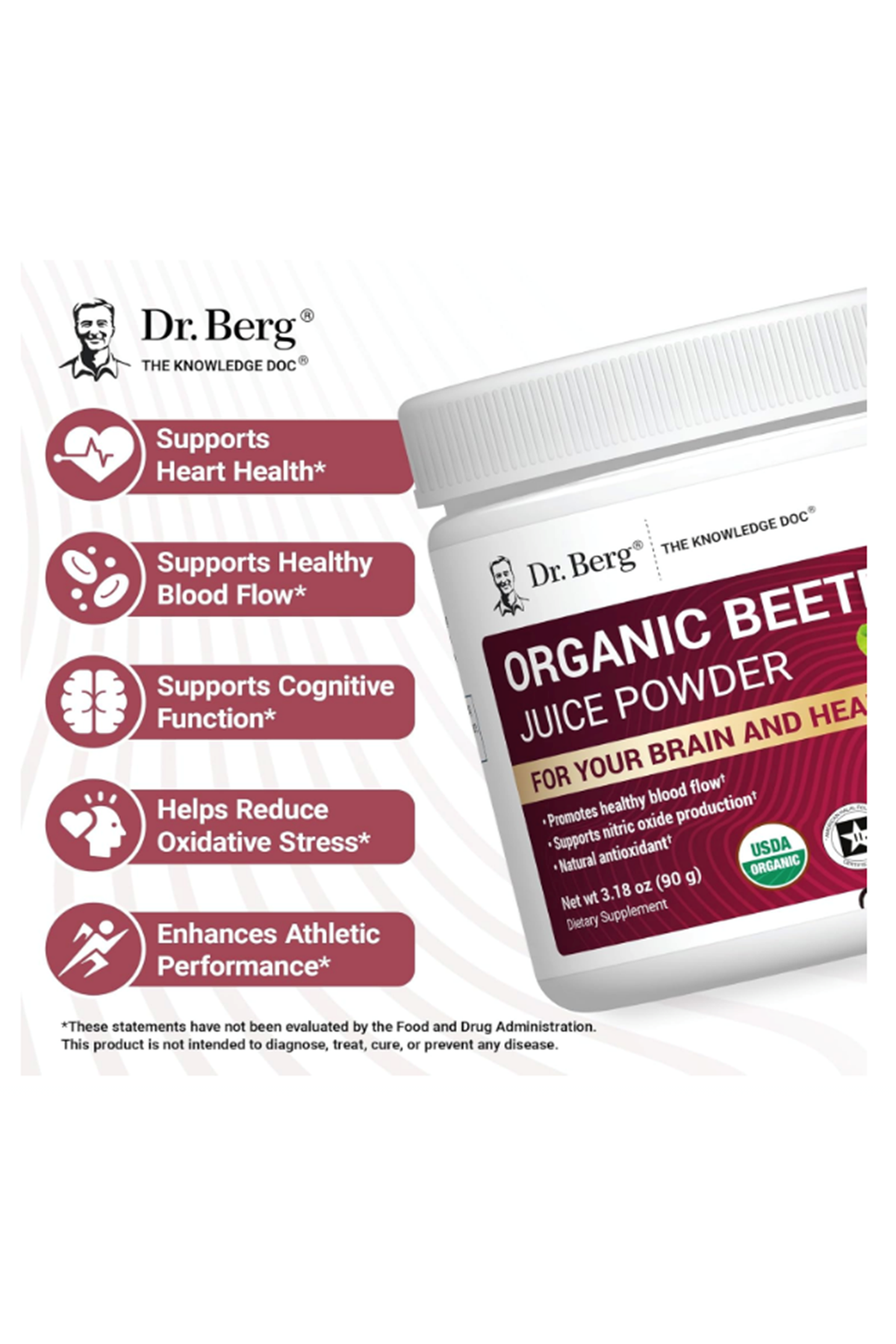Dr. Berg Raw Organic Beet Powder–90gr 30 Servis USDA Certified Nitric Oxide, Energy, Blood Flow.