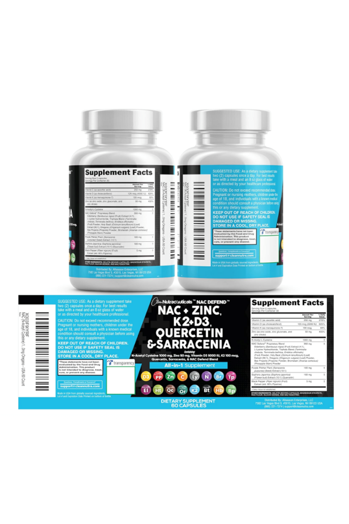 Clean Nutraceuticals  N-Acetyl Cysteine 60 Capsul Vitamin D3 K2.(Ösg Özel Sporcu Gıdaları)