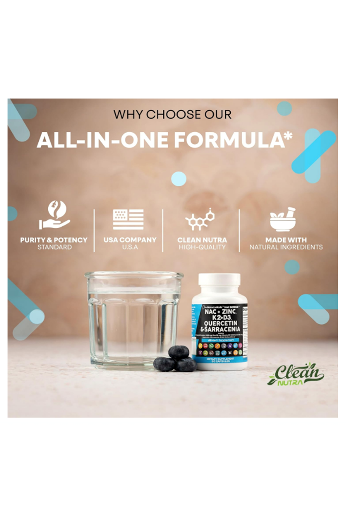 Clean Nutraceuticals  N-Acetyl Cysteine 60 Capsul Vitamin D3 K2.(Ösg Özel Sporcu Gıdaları)