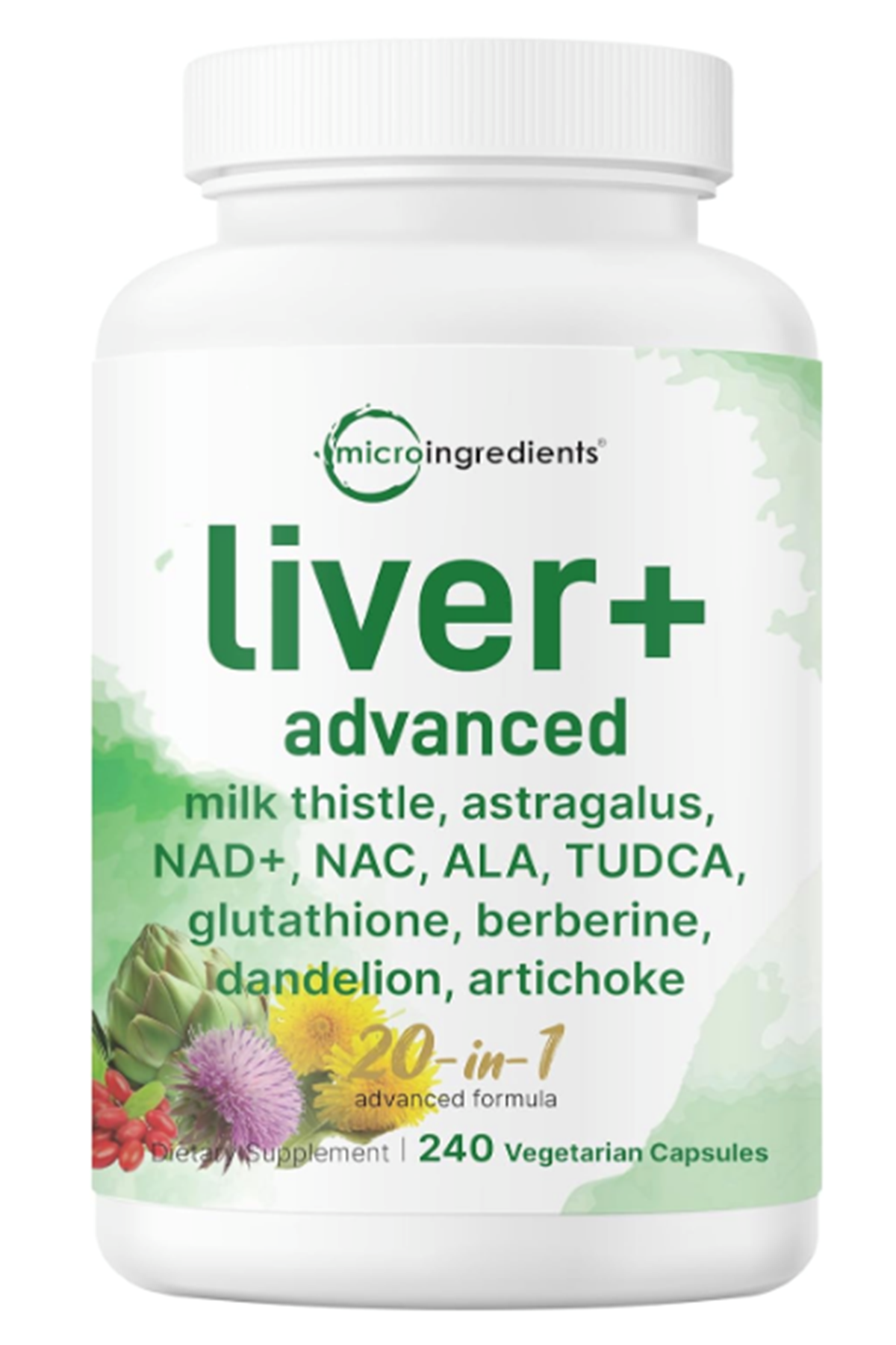 Micro Ingredients  Liver Advanced+ 240 Veggie Capsul. Milk Thistle, Dandelion, NAD, NAC, ALA, TUDCA, Glutathione, Artichoke, Turmeric, Astragalus.
