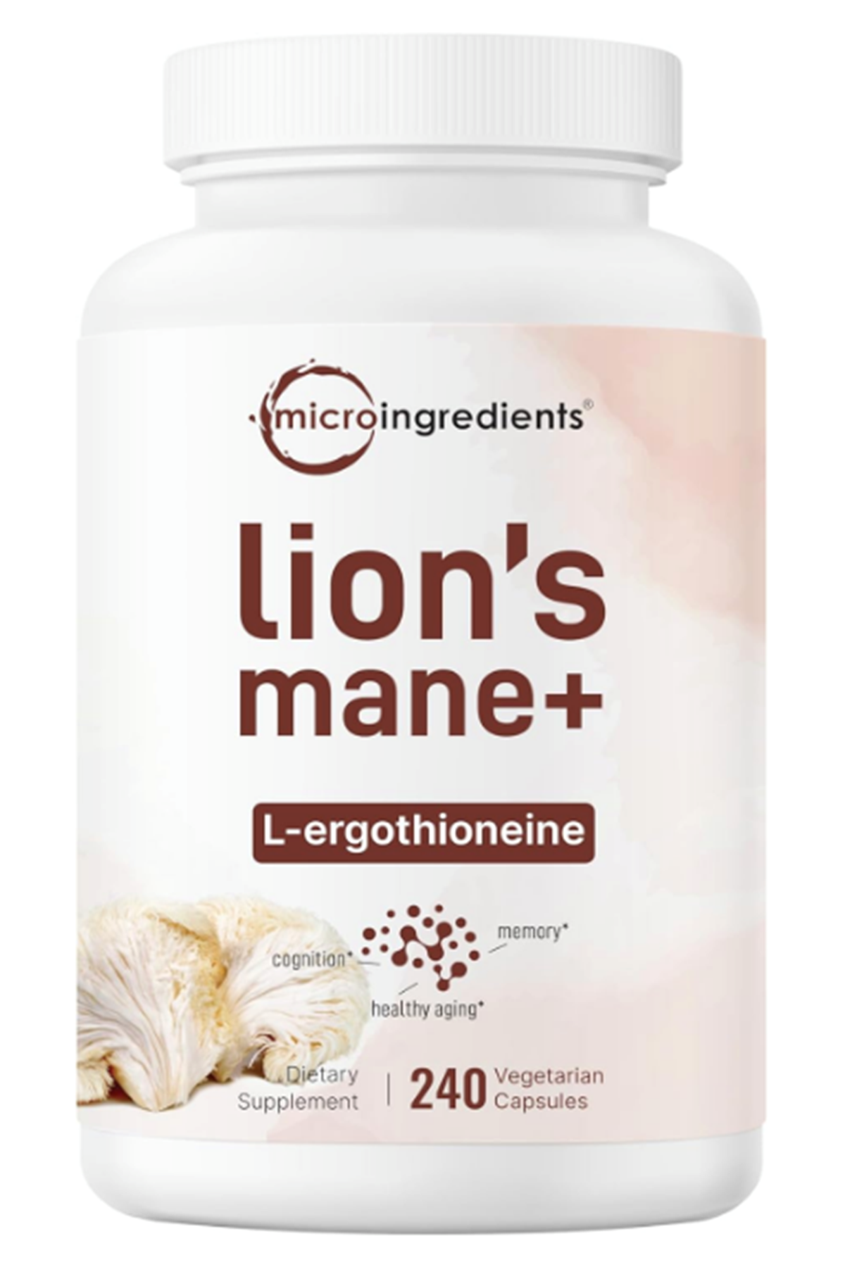 Micro Ingredients Lions Mane, 240 Veggie Capsul with L-Ergothioneine, 4 Month Supply  Brain, Energy, Immune Health Support.