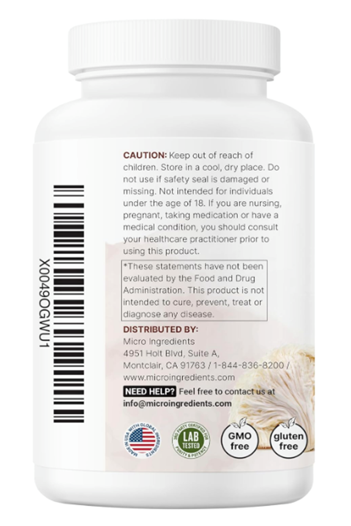 Micro Ingredients Lions Mane, 240 Veggie Capsul with L-Ergothioneine, 4 Month Supply  Brain, Energy, Immune Health Support.