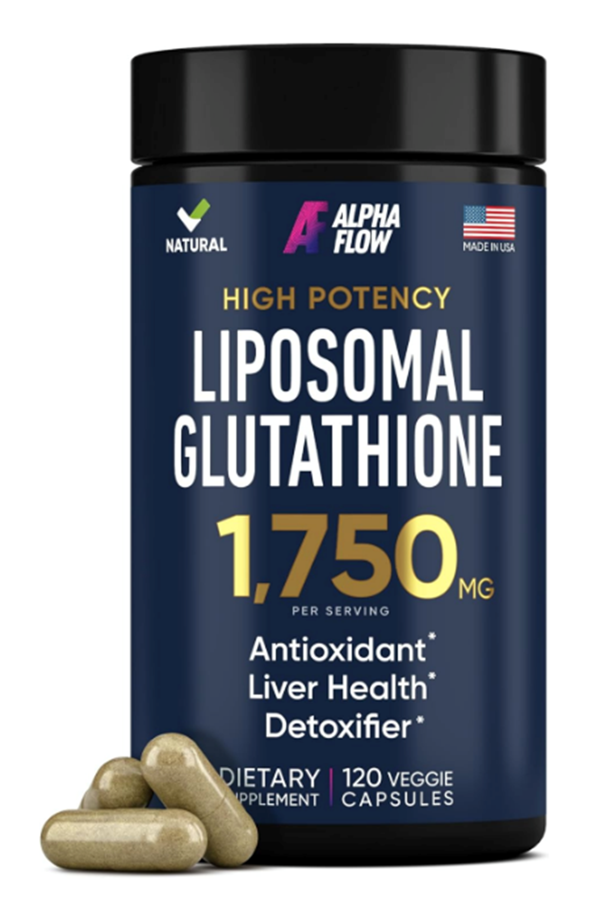Alpha Flow Liposomal Glutathione 120 Capsul  Glutathione Liposomal with VIT C + Phospholipid Antioxidant Complex - Liver Detox and Immune Support.