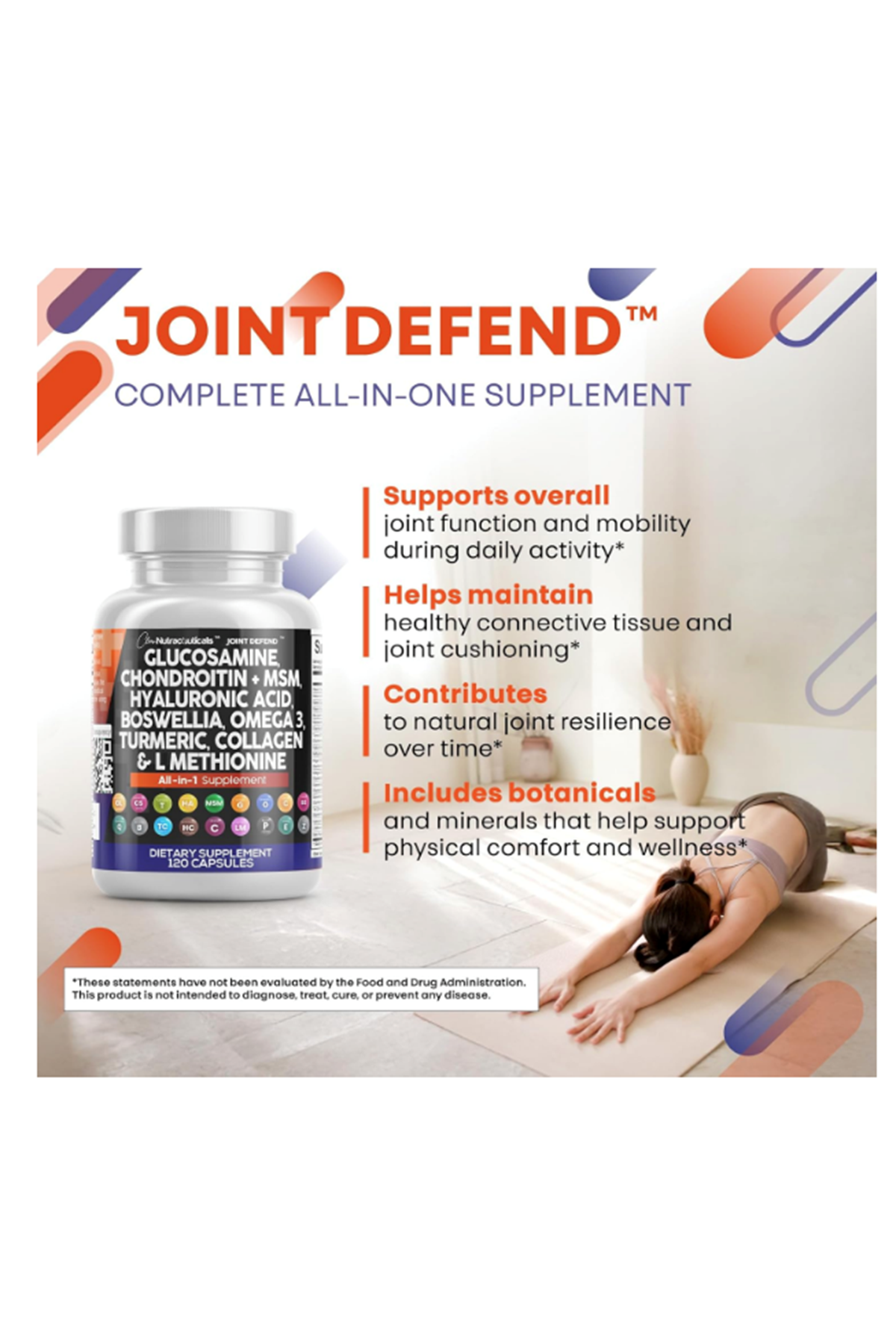 Clean Nutraceuticals Glucosamine Chondroitin MSM 1500mg  120 Capsul Turmeric Curcumin, Collagen, Hyaluronic Acid, Omega 3 – Joint Health for Men  Women  Joint Complex.