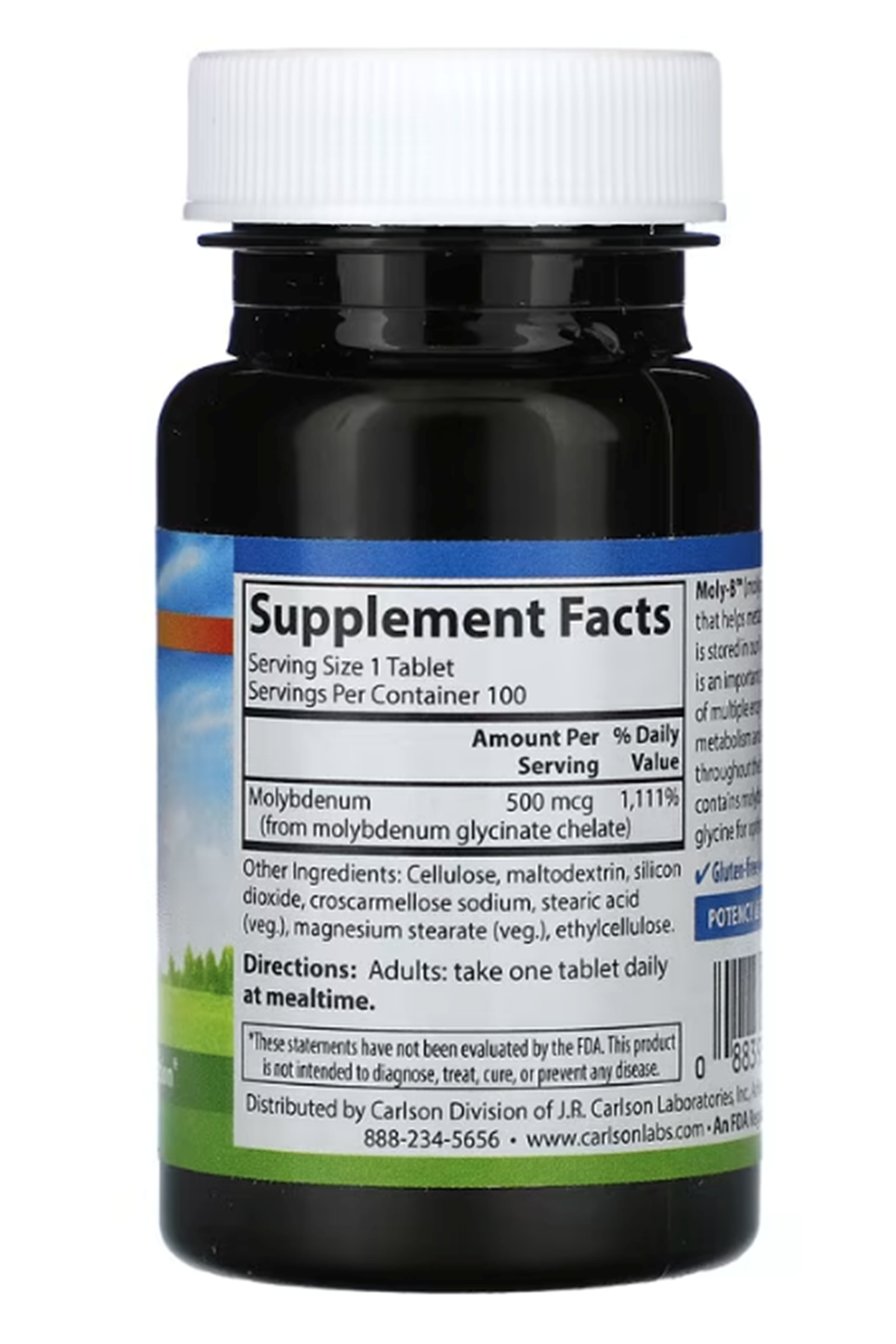 Carlson, Moly-B,  Chelated Molybdenum 100 Vegetarian Tablets (500 mcg per Tablet).