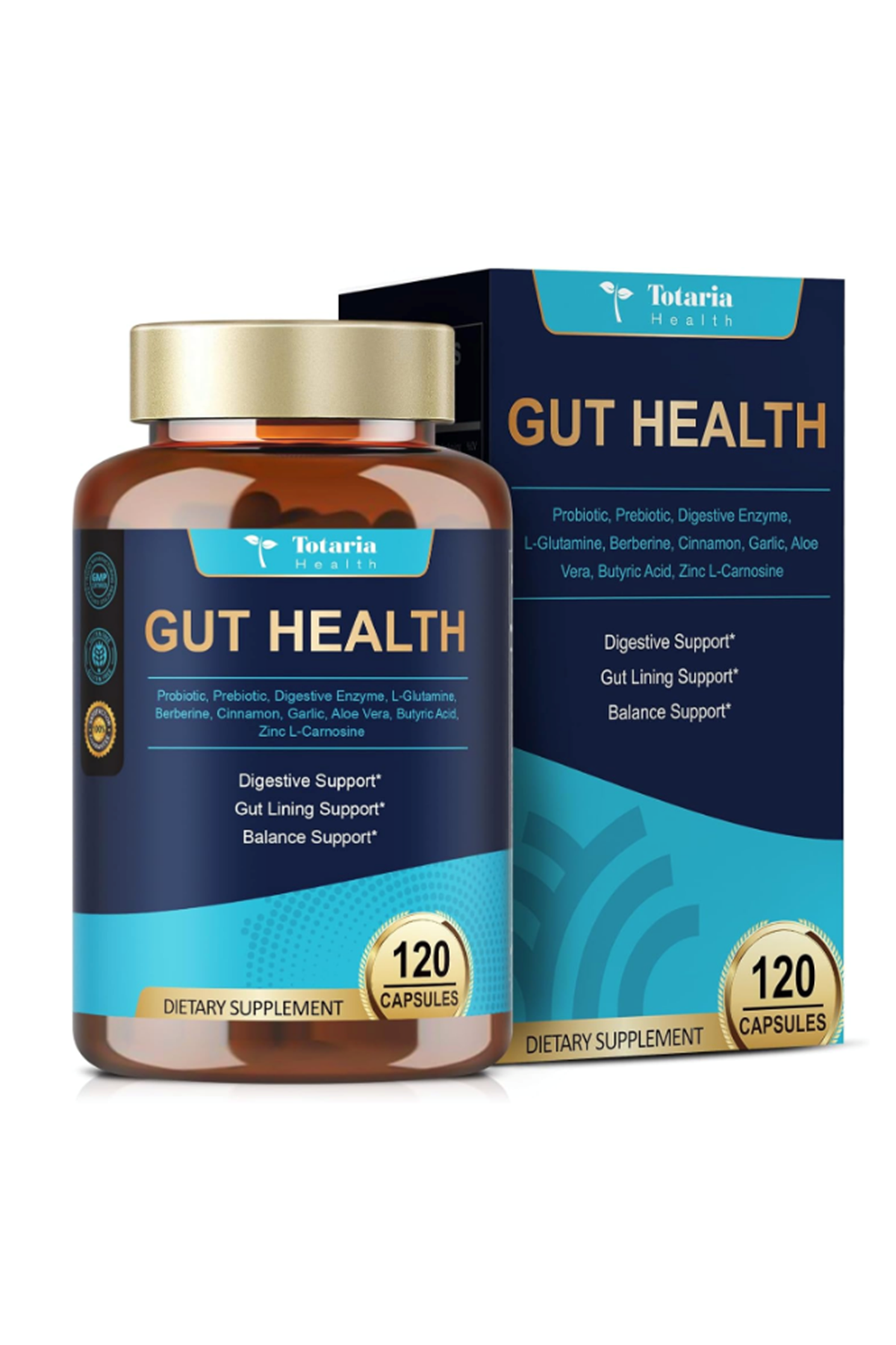 Totaria Healt  Gut Health  120 Capsul Probiotics, Prebiotics, Postbiotics  Digestive Enzymes for Women  Men, 60 Billion CFU Probiotics for Gut and Digestion, Strong Immunity, Skin.