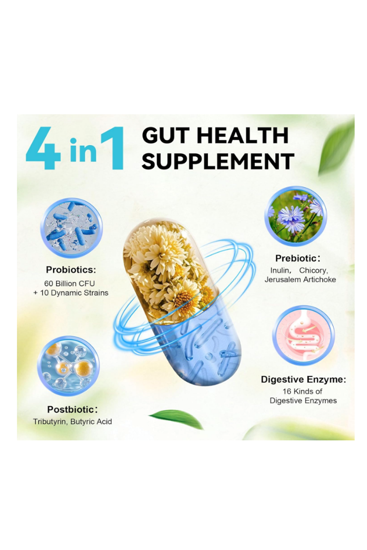 Totaria Healt  Gut Health  120 Capsul Probiotics, Prebiotics, Postbiotics  Digestive Enzymes for Women  Men, 60 Billion CFU Probiotics for Gut and Digestion, Strong Immunity, Skin.